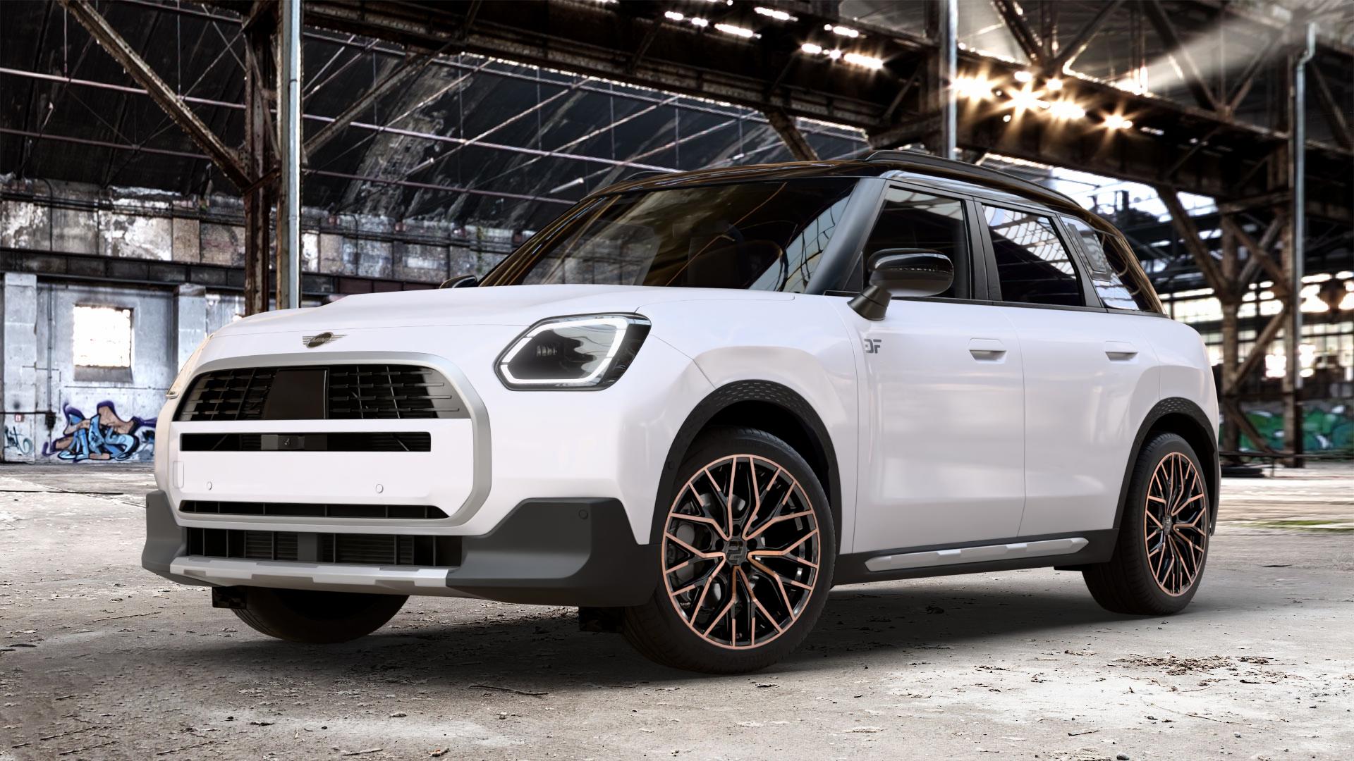 2DRV WH37 Schwarz Kupfer hochglanzpoliert Felge mit Reifen kupfer metallic in 19Zoll Winterfelge Alufelge auf weissem Mini U25 Typ UMX (Countryman) 1,5l C 100kW Mild-Hybrid (136 PS) 115kW (156 2,0l JCW ALL4 221kW (300 D 110kW (150 0,0l E 68kW (92 S 150kW (204 SE 104kW (141 ⬇️ mit 15mm Tieferlegung ⬇️ Old Industrial Hall_max_4400mm_2024 Frontansicht_1