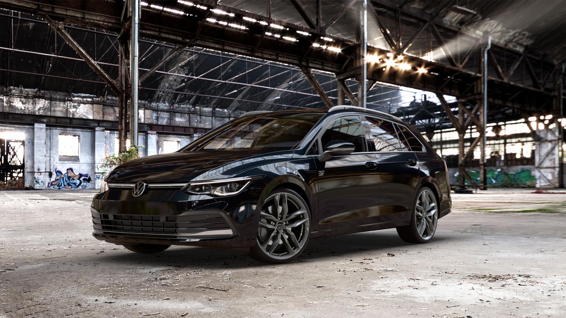 2DRV WH40 Dark Gunmetal lackiert Felge mit Reifen grau anthrazit in 19Zoll Winterfelge Alufelge auf metallic schwarzem Volkswagen (VW) Golf 8 Variant 1,0l TSI 81kW Mild-Hybrid (110 PS) 2,0l TDI 85kW (116 110kW (150 1,5l 96kW (131 CNG 4Motion 140kW (190 ⬇️ mit 15mm Tieferlegung ⬇️ Old Industrial Hall_max_5300mm_2024 Frontansicht_1