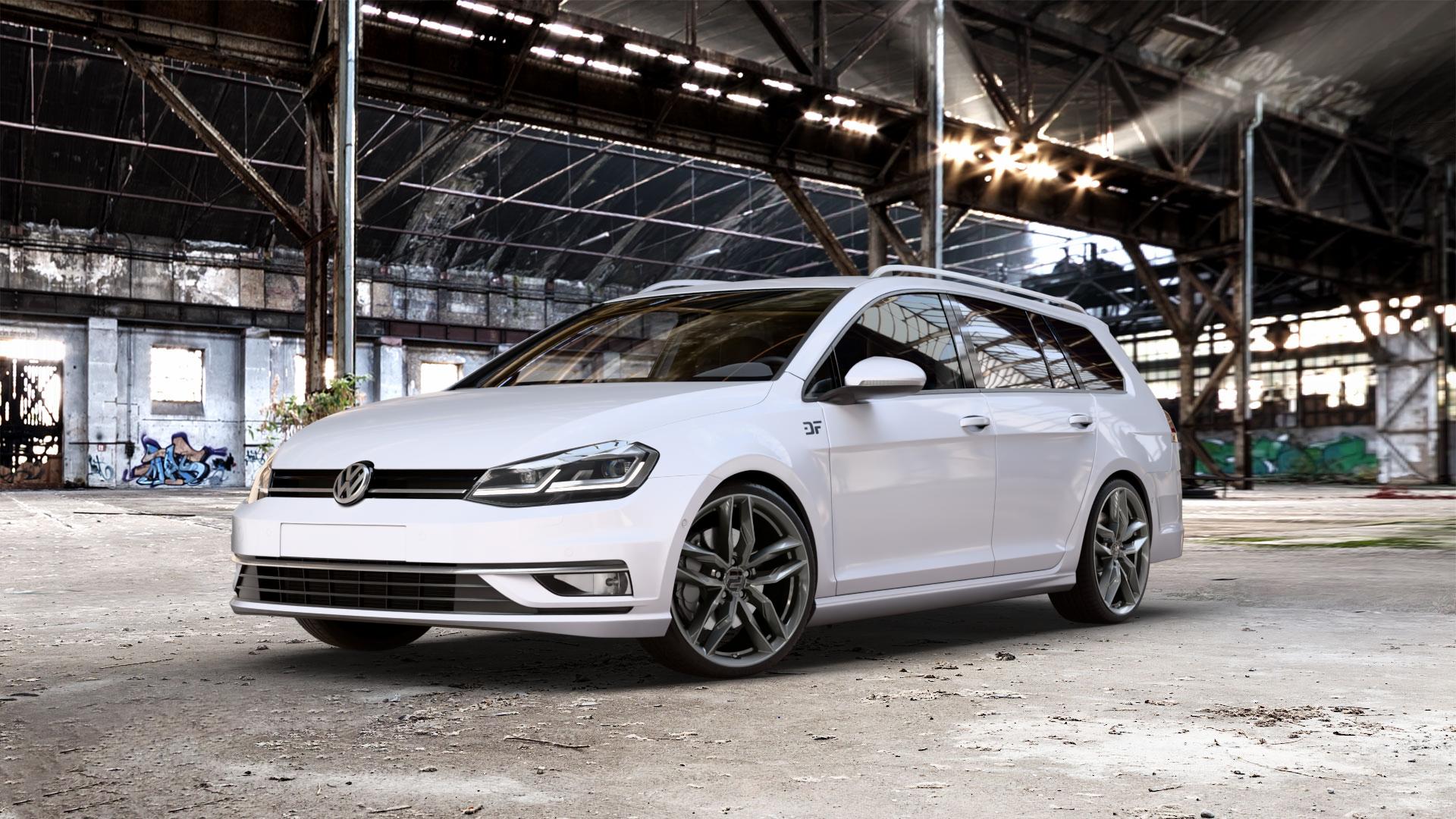 2DRV WH40 Dark Gunmetal lackiert Felge mit Reifen grau anthrazit in 19Zoll Winterfelge Alufelge auf weissem unilack Volkswagen (VW) Golf 7 Variant Facelift ⬇️ mit 15mm Tieferlegung ⬇️ Old Industrial Hall_max_5300mm_2024 Frontansicht_1