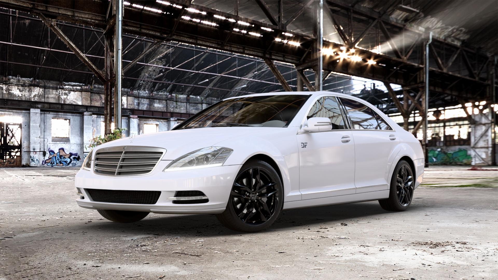 2DRV WH40 Schwarz glänzend lackiert Felge mit Reifen in 19Zoll Winterfelge Alufelge auf weissem Mercedes S-Klasse Typ W221 3,5l S 350 200kW (272 PS) 5,5l 500 285kW (387 4,7l 450 250kW (340 3,0l 320 CDI 173kW (235 4,0l 420 235kW (320 6,2l 63 AMG 386kW (525 4 ⬇️ mit 15mm Tieferlegung ⬇️ Old Industrial Hall_max_5300mm_2024 Frontansicht_1