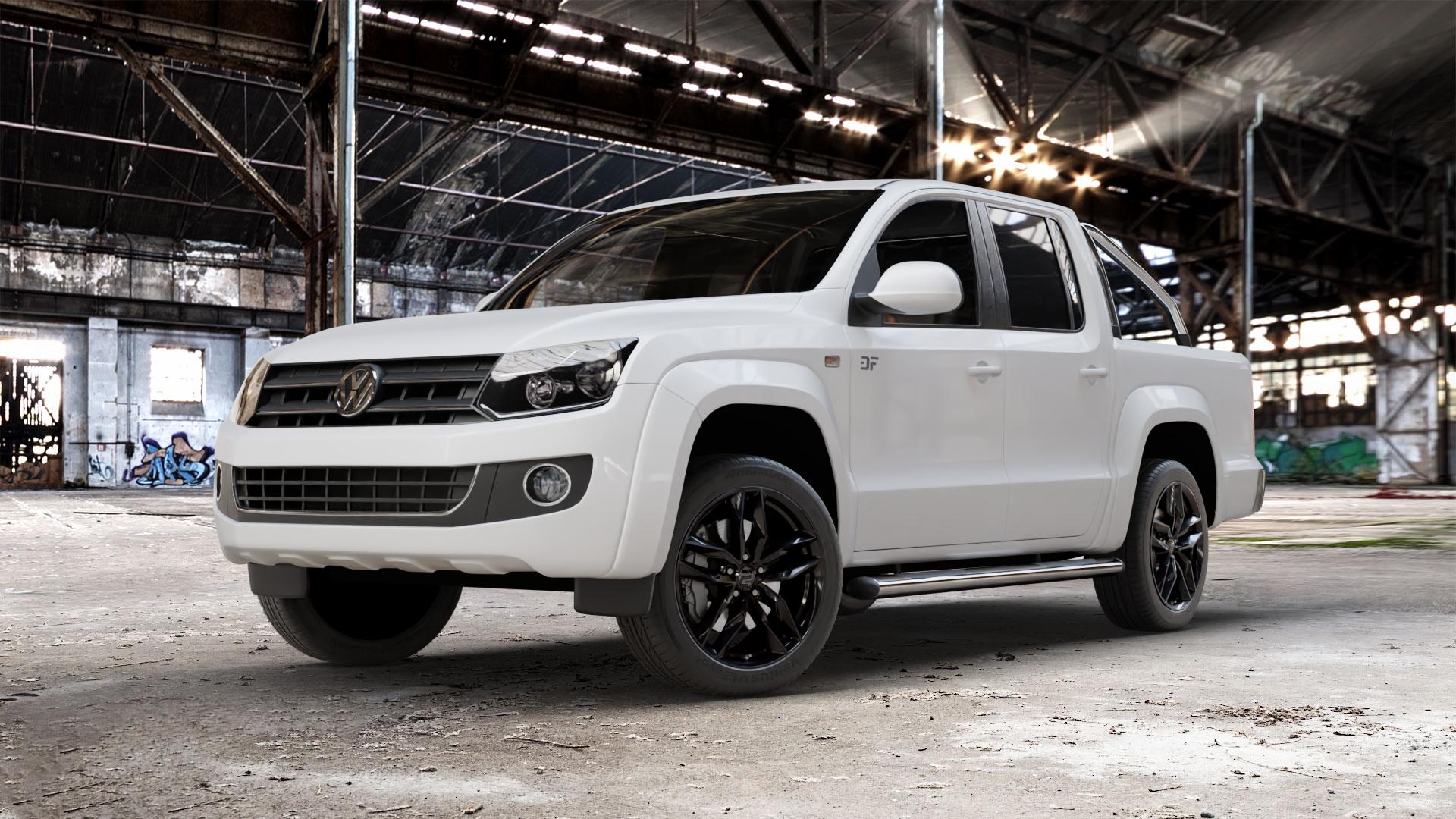 2DRV WH40 Schwarz glänzend lackiert Felge mit Reifen in 20Zoll Winterfelge Alufelge auf weissem Volkswagen (VW) Amarok I Typ 2H 2HS2 ⬇️ mit 15mm Tieferlegung ⬇️ Old Industrial Hall_max_5300mm_2024 Frontansicht_1