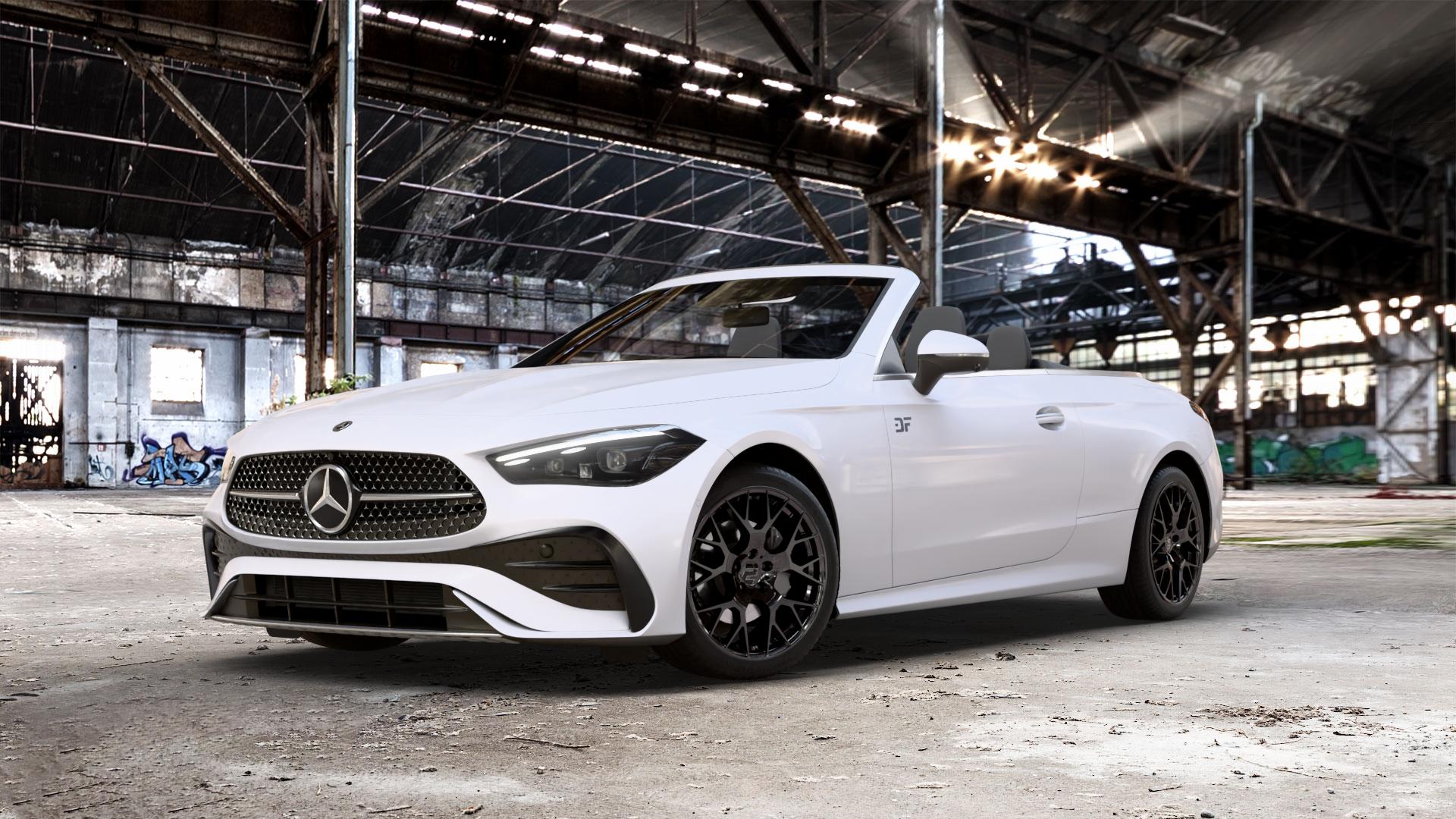 2DRV WH47 Schwarz glänzend lackiert Felge mit Reifen in 19Zoll Winterfelge Alufelge auf weissem Mercedes CLE Typ C236 Cabrio 2,0l 180 125kW Mild-Hybrid (170 PS) 200 150kW (204 4Matic 220d 145kW (197 300 190kW (258 3,0l 450 280kW (381 AMG 53 330kW (449 ⬇️ mit 15mm Tieferlegung ⬇️ Old Industrial Hall_max_5300mm_2024 Frontansicht_1