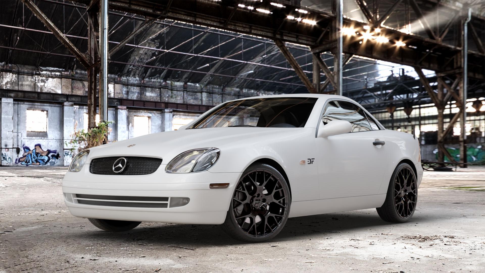 2DRV WH47 Schwarz glänzend lackiert Felge mit Reifen in 19Zoll Winterfelge Alufelge auf weissem Mercedes SLK Typ R170 ⬇️ mit 15mm Tieferlegung ⬇️ Old Industrial Hall_max_4400mm_2024 Frontansicht_1