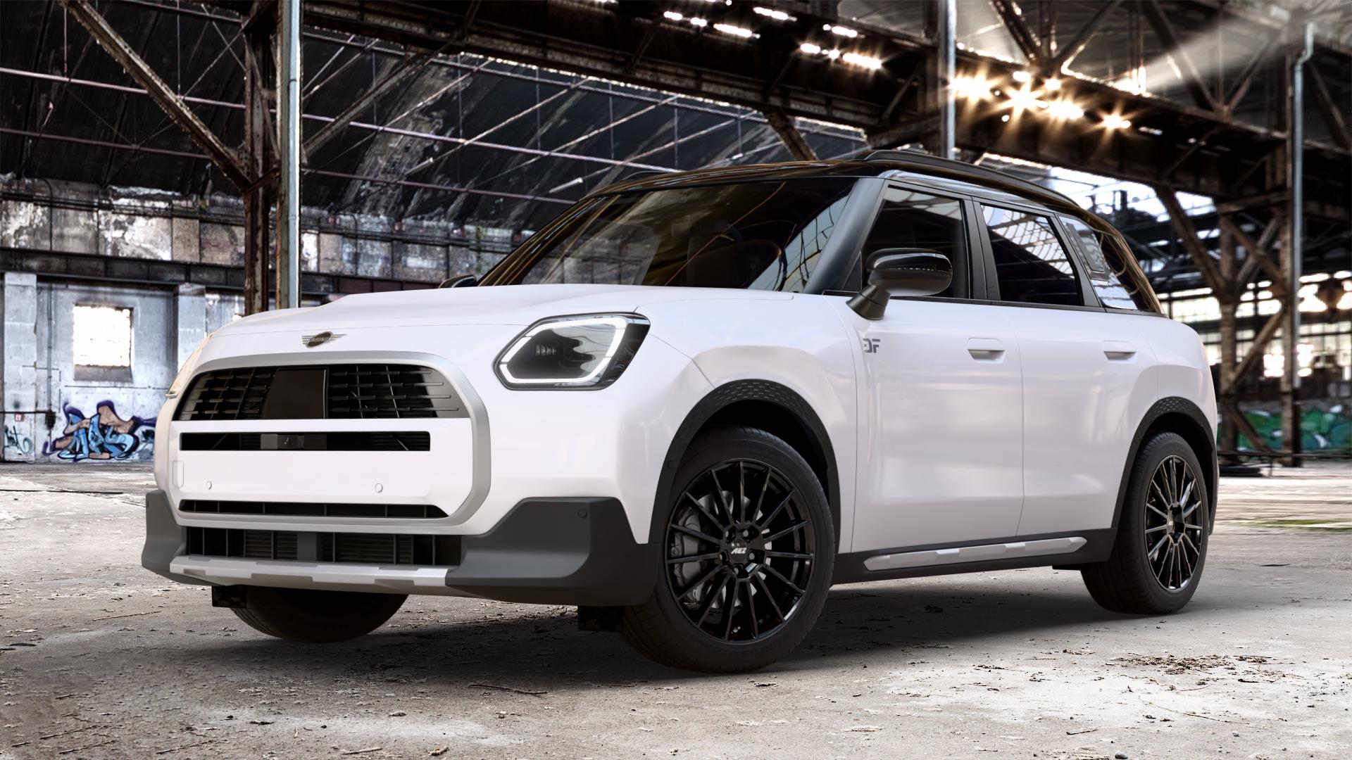 AEZ ATLANTA BLACK Felge mit Reifen schwarz in 18Zoll Winterfelge Alufelge auf weissem Mini U25 Typ UMX (Countryman) 1,5l C 100kW Mild-Hybrid (136 PS) 115kW (156 2,0l JCW ALL4 221kW (300 D 110kW (150 0,0l E 68kW (92 S 150kW (204 SE 104kW (141 ⬇️ mit 15mm Tieferlegung ⬇️ Old Industrial Hall_max_4400mm_2024 Frontansicht_1