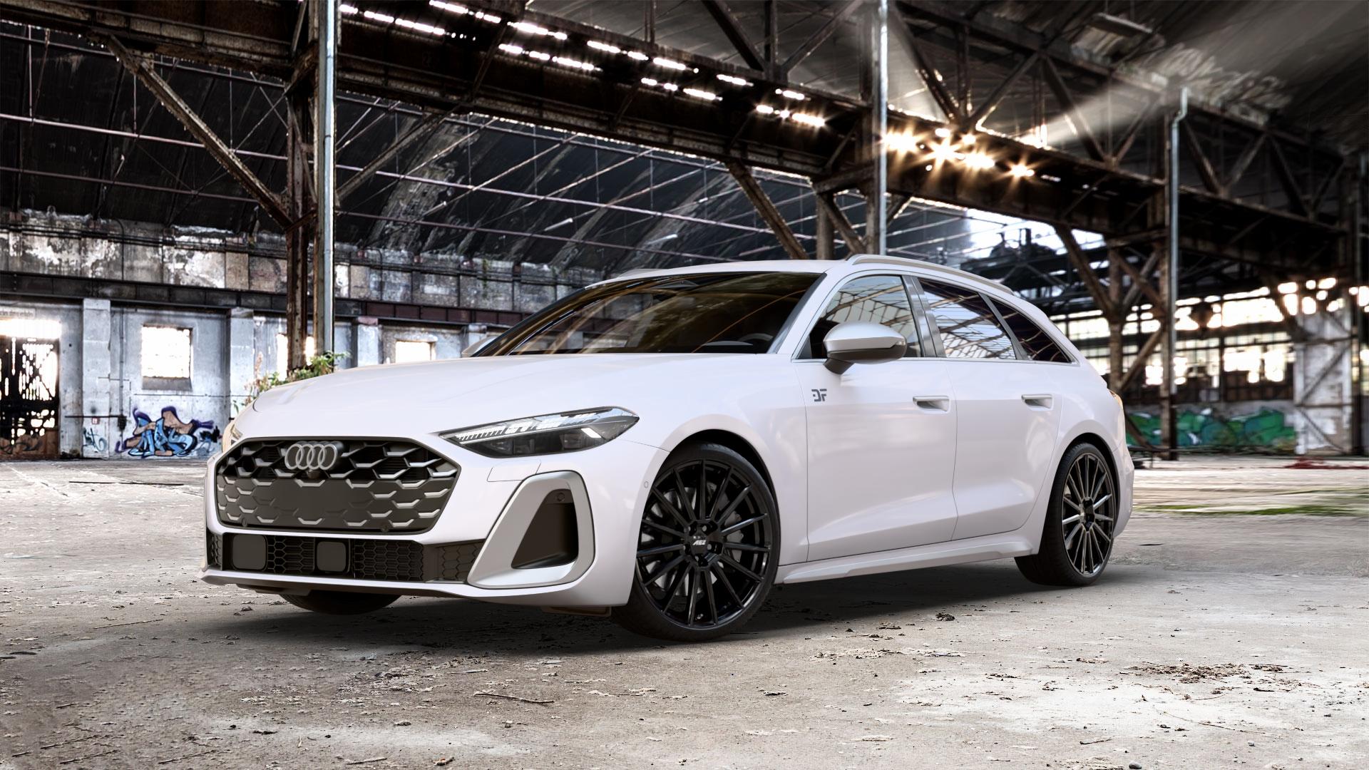 AEZ ATLANTA BLACK Felge mit Reifen schwarz in 20Zoll Winterfelge Alufelge auf weissem Audi A5 Typ B10 (Avant) 3,0l S5 270kW Mild-Hybrid (367 PS) ⬇️ mit 15mm Tieferlegung ⬇️ Old Industrial Hall_max_5300mm_2024 Frontansicht_1