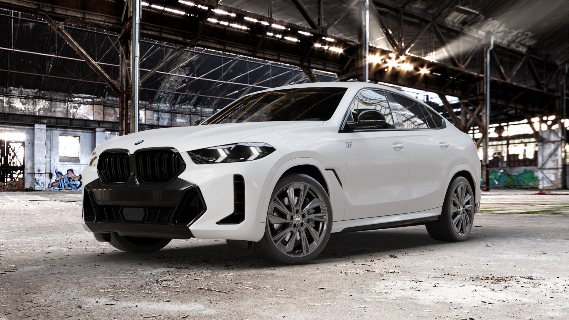 AEZ HAVANNA GUNMETAL Felge mit Reifen grau anthrazit in 21Zoll Winterfelge Alufelge auf weissem BMW X6 Typ G06 (G6X) Facelift ⬇️ mit 15mm Tieferlegung ⬇️ Old Industrial Hall_max_5300mm_2024 Frontansicht_1