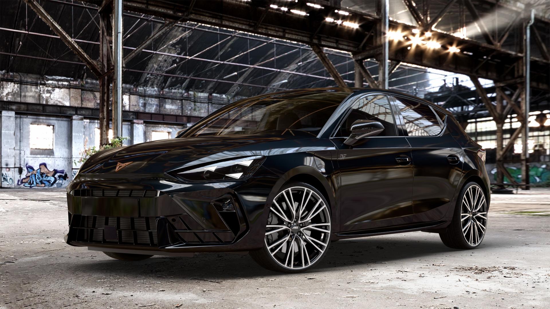 AEZ SEATTLE BLACK/POLISHED Felge mit Reifen schwarz in 20Zoll Winterfelge Alufelge auf metallic schwarzem Cupra Leon Typ KL Facelift ⬇️ mit 15mm Tieferlegung ⬇️ Old Industrial Hall_max_4400mm_2024 Frontansicht_1