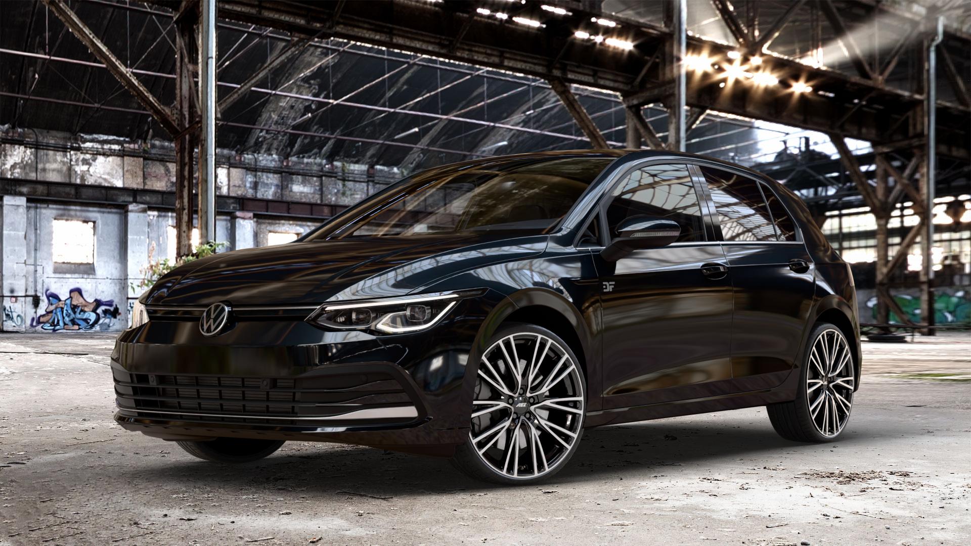 AEZ SEATTLE BLACK/POLISHED Felge mit Reifen schwarz in 20Zoll Winterfelge Alufelge auf metallic schwarzem Volkswagen (VW) Golf 8 1,5l TSI 96kW (131 PS) 110kW (150 2,0l TDI 85kW (116 Mild-Hybrid 1,0l 81kW (110 66kW (90 1,4l Hybrid TGI 4Motion 140kW (190 ⬇️ mit 15mm Tieferlegung ⬇️ Old Industrial Hall_max_4400mm_2024 Frontansicht_1