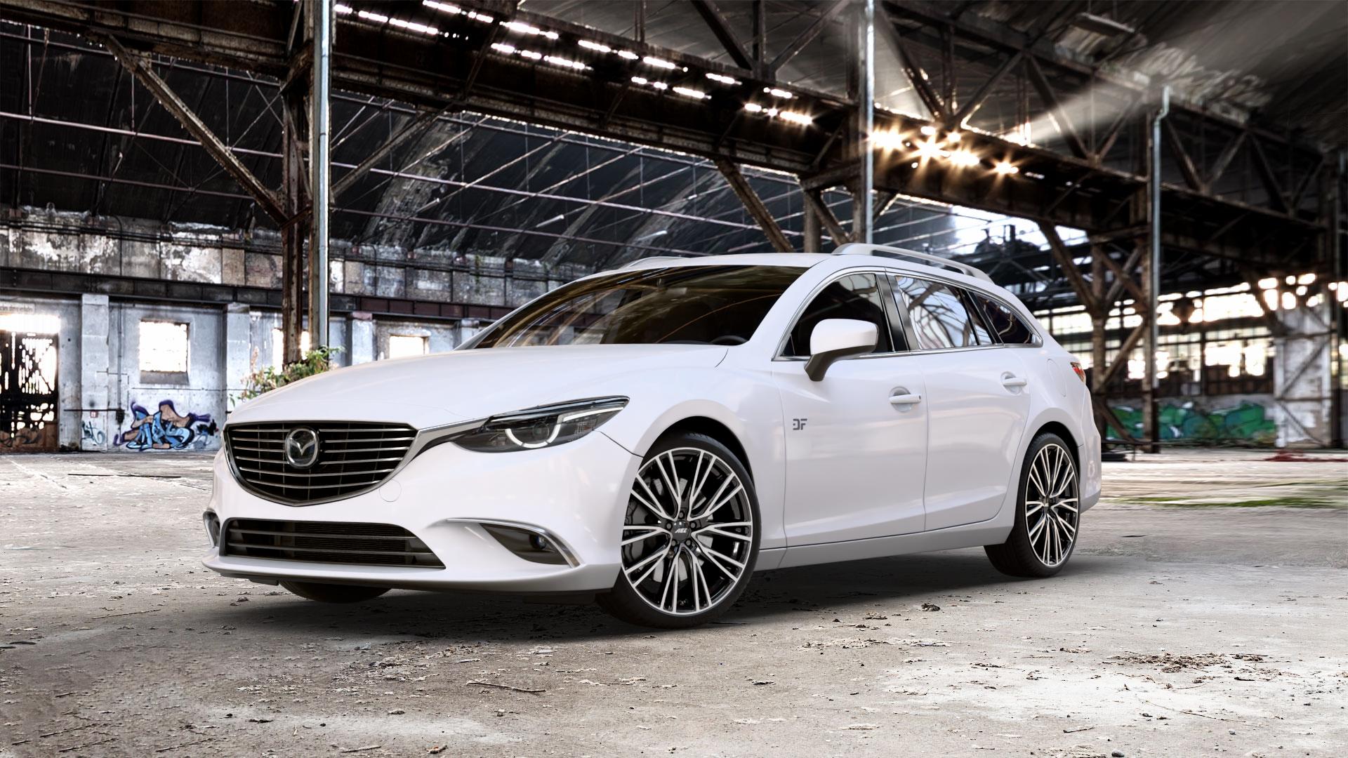 AEZ SEATTLE BLACK/POLISHED Felge mit Reifen schwarz in 20Zoll Winterfelge Alufelge auf weissem Mazda 6 III (12-15) Sport Kombi (GJ/GH) (15-18) (GH) Facelift (18-) (GJ) ⬇️ mit 15mm Tieferlegung ⬇️ Old Industrial Hall_max_5300mm_2024 Frontansicht_1