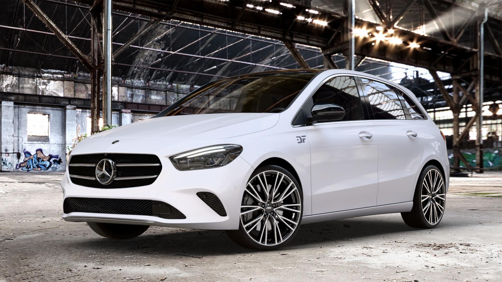AEZ SEATTLE BLACK/POLISHED Felge mit Reifen schwarz in 20Zoll Winterfelge Alufelge auf weissem Mercedes B-Klasse Typ W247 ⬇️ mit 15mm Tieferlegung ⬇️ Old Industrial Hall_max_4400mm_2024 Frontansicht_1