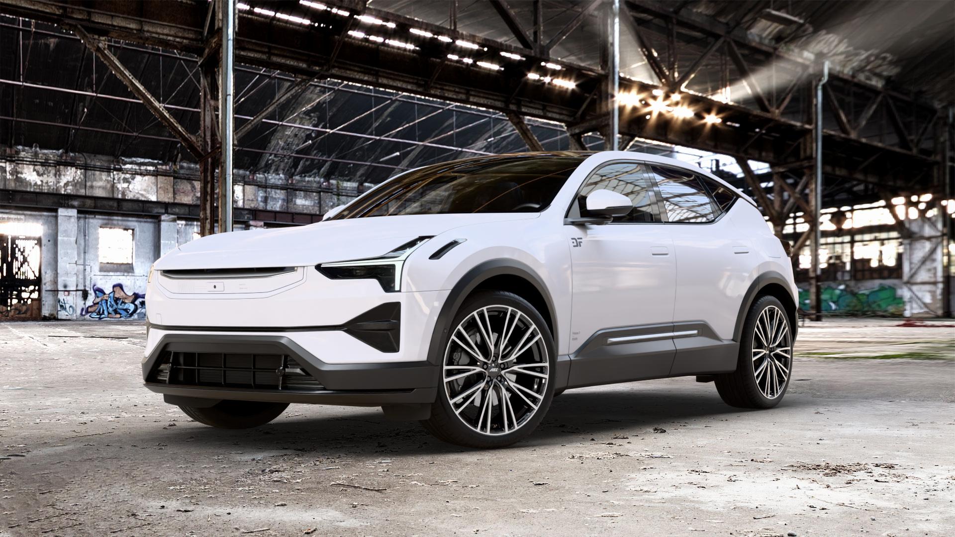 AEZ SEATTLE BLACK/POLISHED Felge mit Reifen schwarz in 22Zoll Winterfelge Alufelge auf weissem Polestar 3 0,0l 132kW (179 PS) 238kW AWD (324 252kW (343 ⬇️ mit 15mm Tieferlegung ⬇️ Old Industrial Hall_max_5300mm_2024 Frontansicht_1