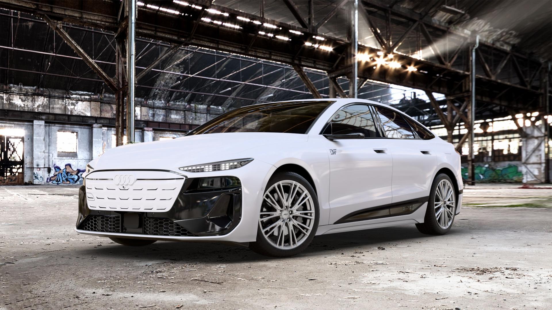 AEZ SEATTLE SILVER Felge mit Reifen silber in 20Zoll Winterfelge Alufelge auf weissem Audi A6 e-tron Typ GH (Sportback) 0,0l 100kW (136 PS) performance 120kW (163 quattro 138kW (188 S6 ⬇️ mit 15mm Tieferlegung ⬇️ Old Industrial Hall_max_5300mm_2024 Frontansicht_1