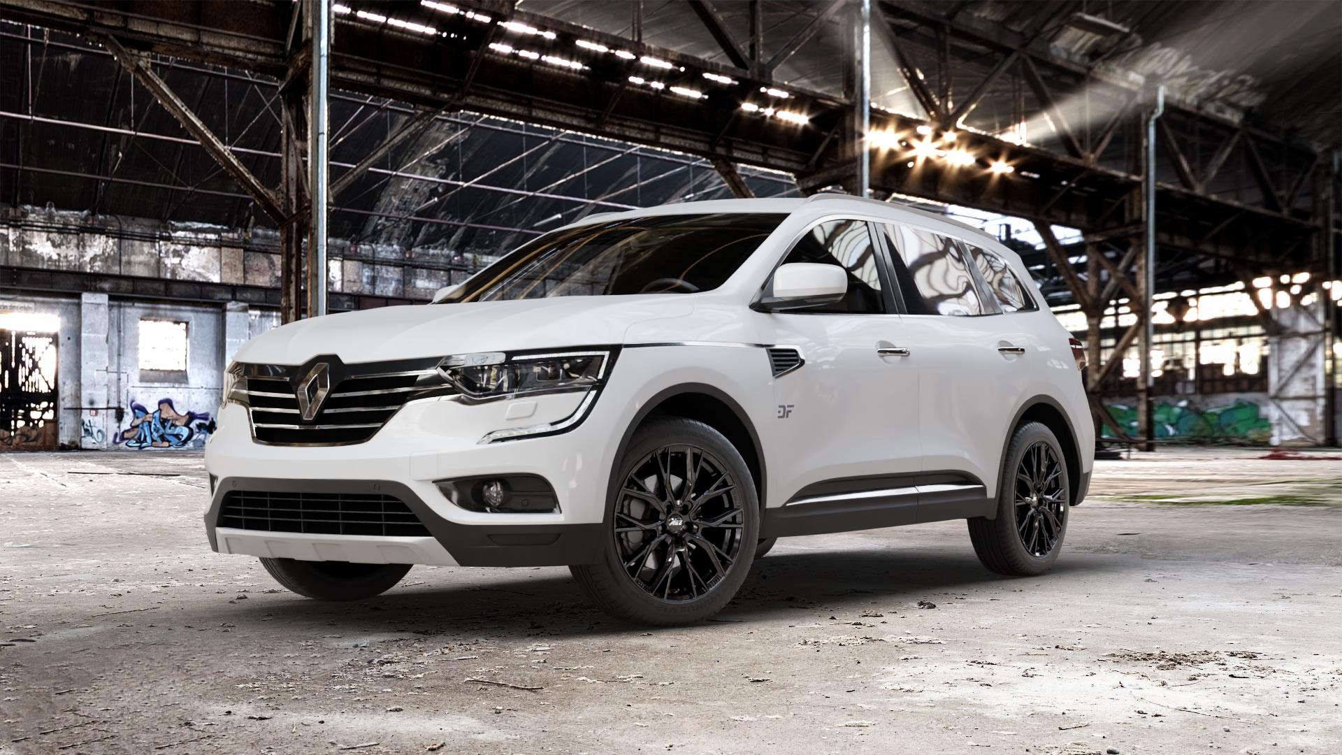 AEZ TORONTO BLACK Felge mit Reifen schwarz in 19Zoll Winterfelge Alufelge auf weissem Renault Koleos II Typ RZG ⬇️ mit 15mm Tieferlegung ⬇️ Old Industrial Hall_max_5300mm_2024 Frontansicht_1