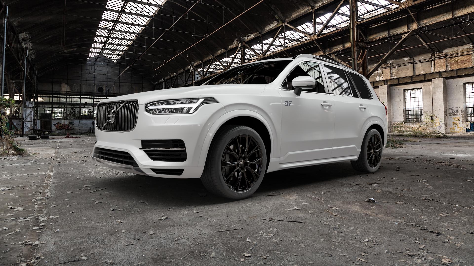 AEZ TORONTO BLACK Felge mit Reifen schwarz in 20Zoll Winterfelge Alufelge auf weissem Volvo XC90 II Typ L ⬇️ mit 15mm Tieferlegung ⬇️ Old Industrial Hall_max5000mm_2022 Frontansicht_1
