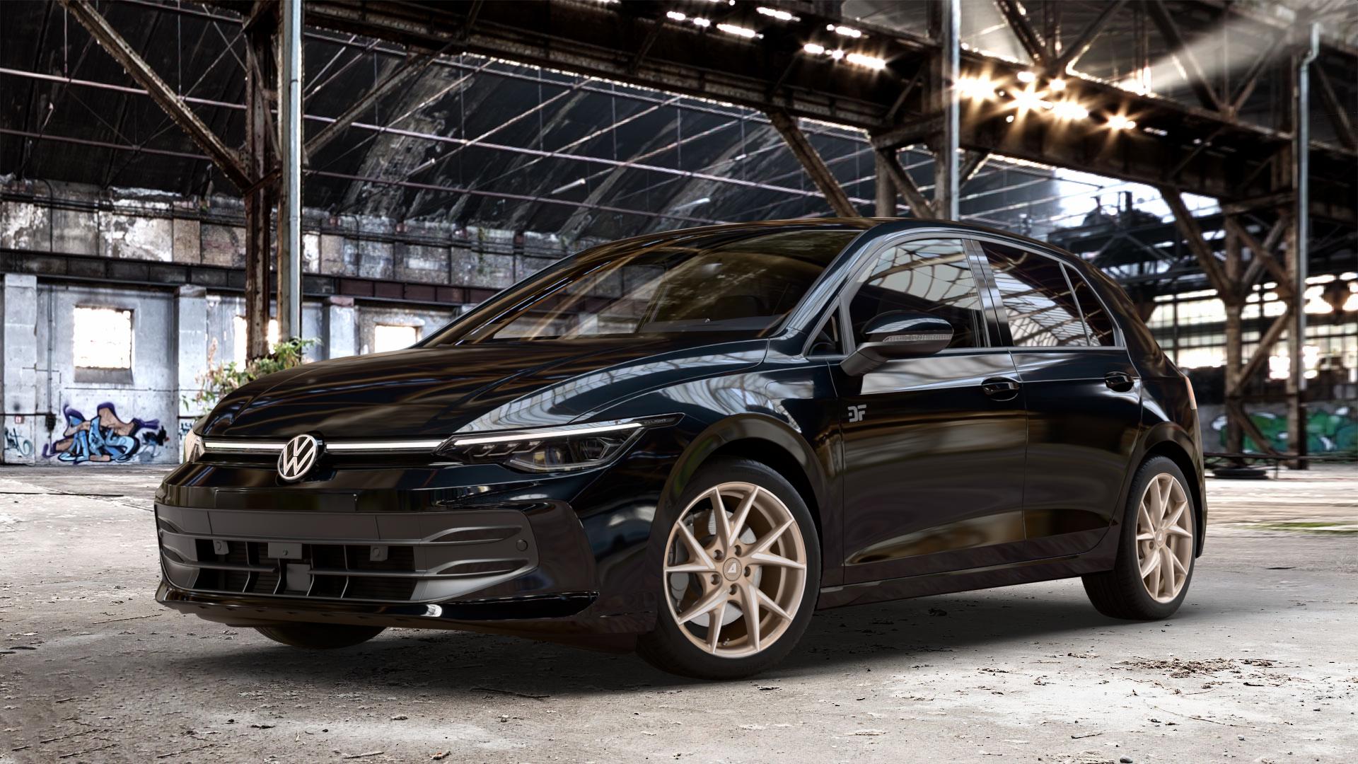 ALUTEC ADX.01 metallic-bronze frontpoliert Felge mit Reifen silber in 17Zoll Winterfelge Alufelge auf schwarzem Volkswagen (VW) Golf 8 Facelift ⬇️ mit 15mm Tieferlegung ⬇️ Old Industrial Hall_max_4400mm_2024 Frontansicht_1