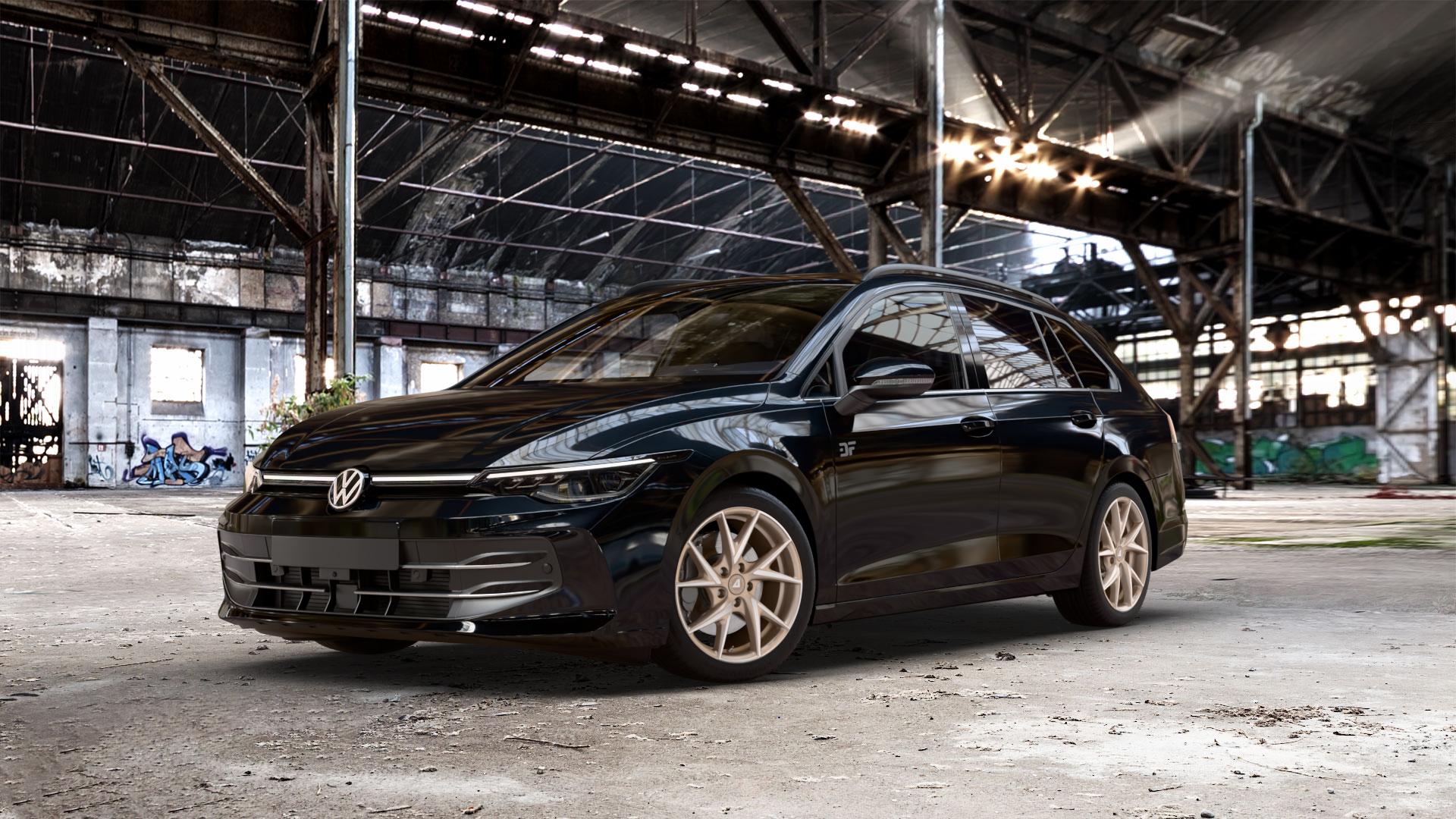 ALUTEC ADX.01 metallic-bronze frontpoliert Felge mit Reifen silber in 17Zoll Winterfelge Alufelge auf schwarzem Volkswagen (VW) Golf 8 Variant Facelift ⬇️ mit 15mm Tieferlegung ⬇️ Old Industrial Hall_max_5300mm_2024 Frontansicht_1