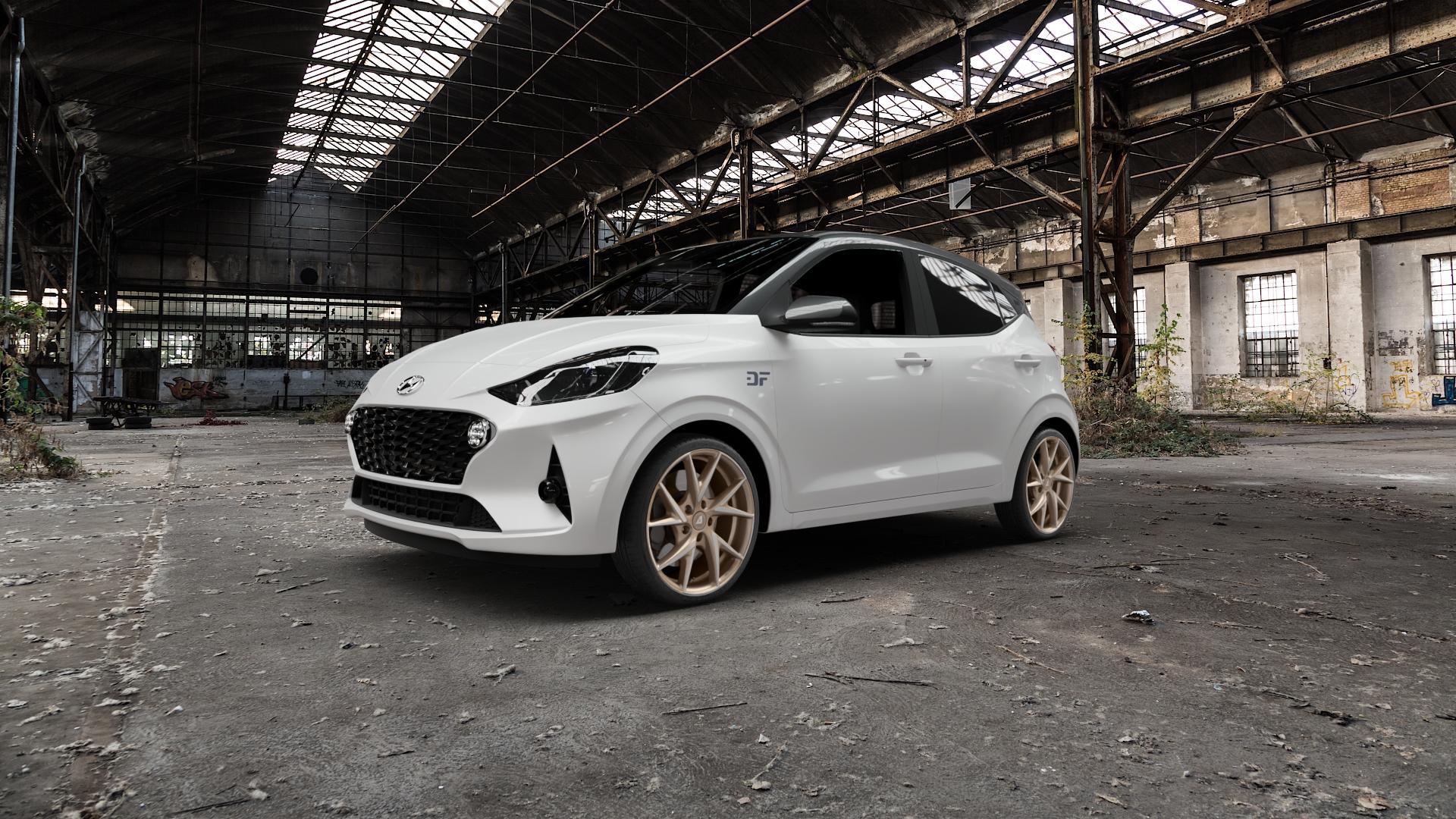 ALUTEC ADX.01 metallic-bronze frontpoliert Felge mit Reifen silber in 17Zoll Winterfelge Alufelge auf weissem Hyundai i10 Typ AC3 ⬇️ mit 15mm Tieferlegung ⬇️ Old Industrial Hall_max5000mm_2022 Frontansicht_1
