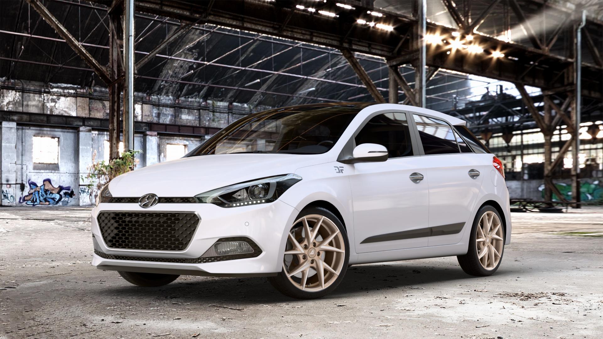 ALUTEC ADX.01 metallic-bronze frontpoliert Felge mit Reifen silber in 17Zoll Winterfelge Alufelge auf weissem Hyundai i20 Typ GB Coupe Facelift ⬇️ mit 15mm Tieferlegung ⬇️ Old Industrial Hall_max_4400mm_2024 Frontansicht_1