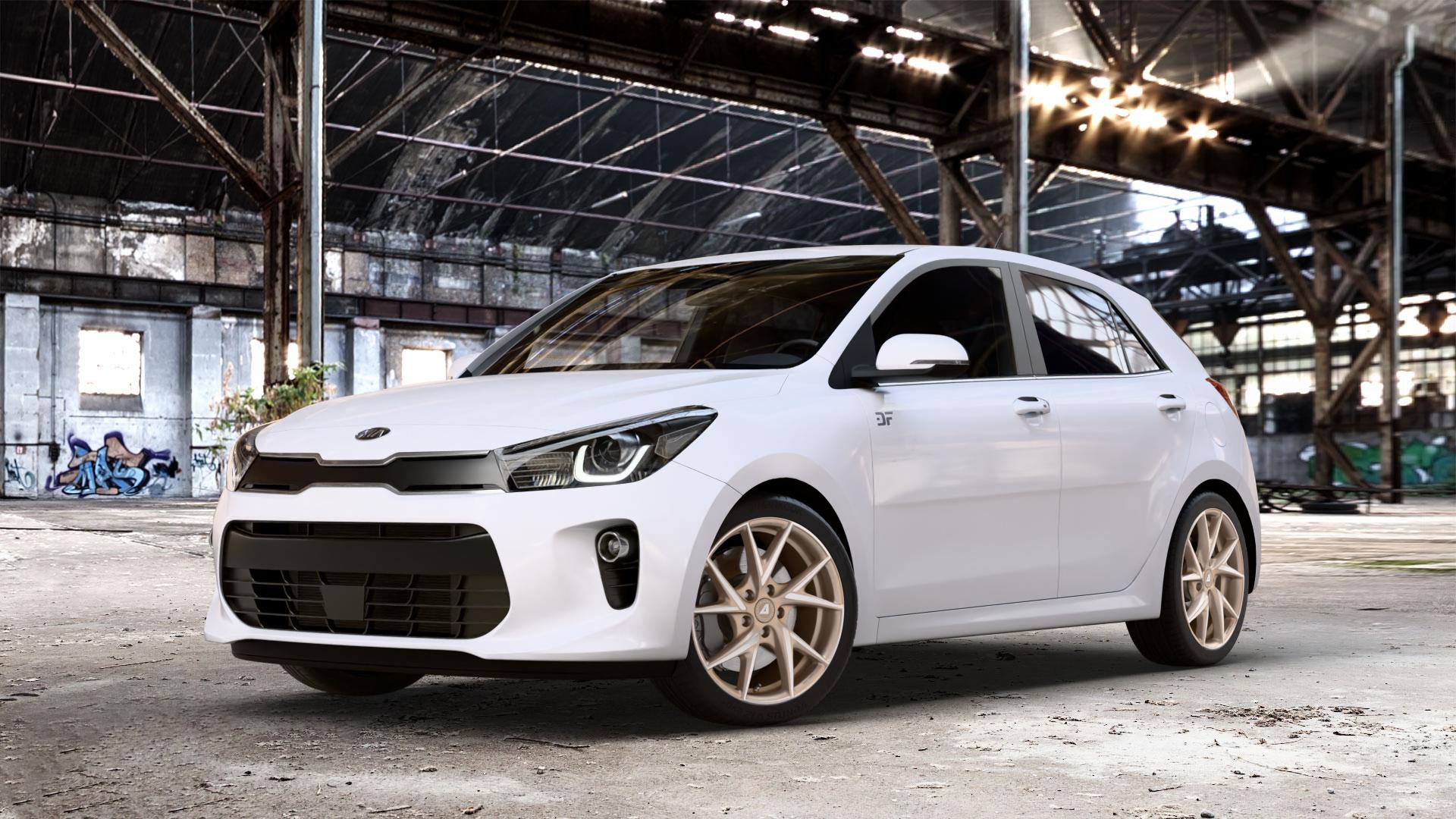 ALUTEC ADX.01 metallic-bronze frontpoliert Felge mit Reifen silber in 17Zoll Winterfelge Alufelge auf weissem Kia Rio IV Typ YB Facelift ⬇️ mit 15mm Tieferlegung ⬇️ Old Industrial Hall_max_4400mm_2024 Frontansicht_1