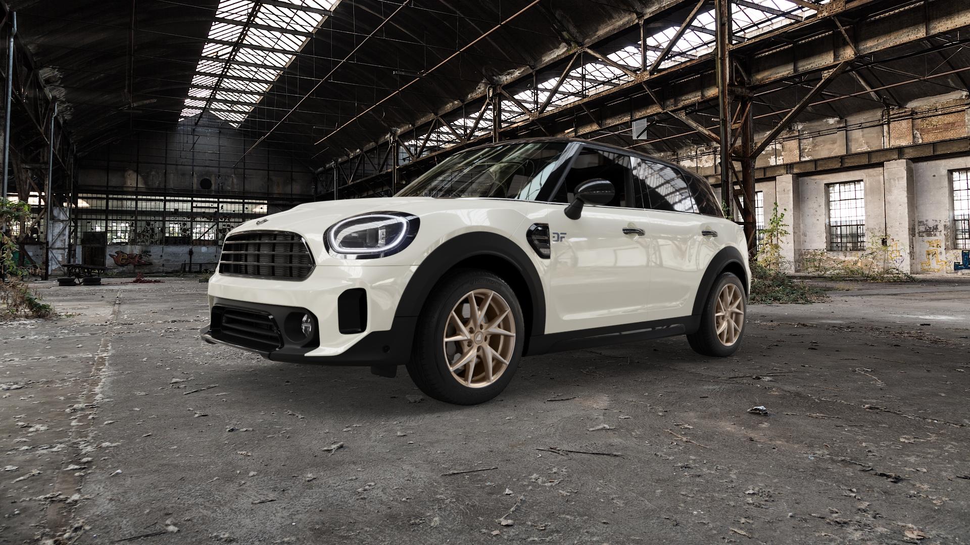 ALUTEC ADX.01 metallic-bronze frontpoliert Felge mit Reifen silber in 17Zoll Winterfelge Alufelge auf weissem Mini F60 Typ FMX (Countryman) Facelift ⬇️ mit 15mm Tieferlegung ⬇️ Old Industrial Hall_max5000mm_2022 Frontansicht_1