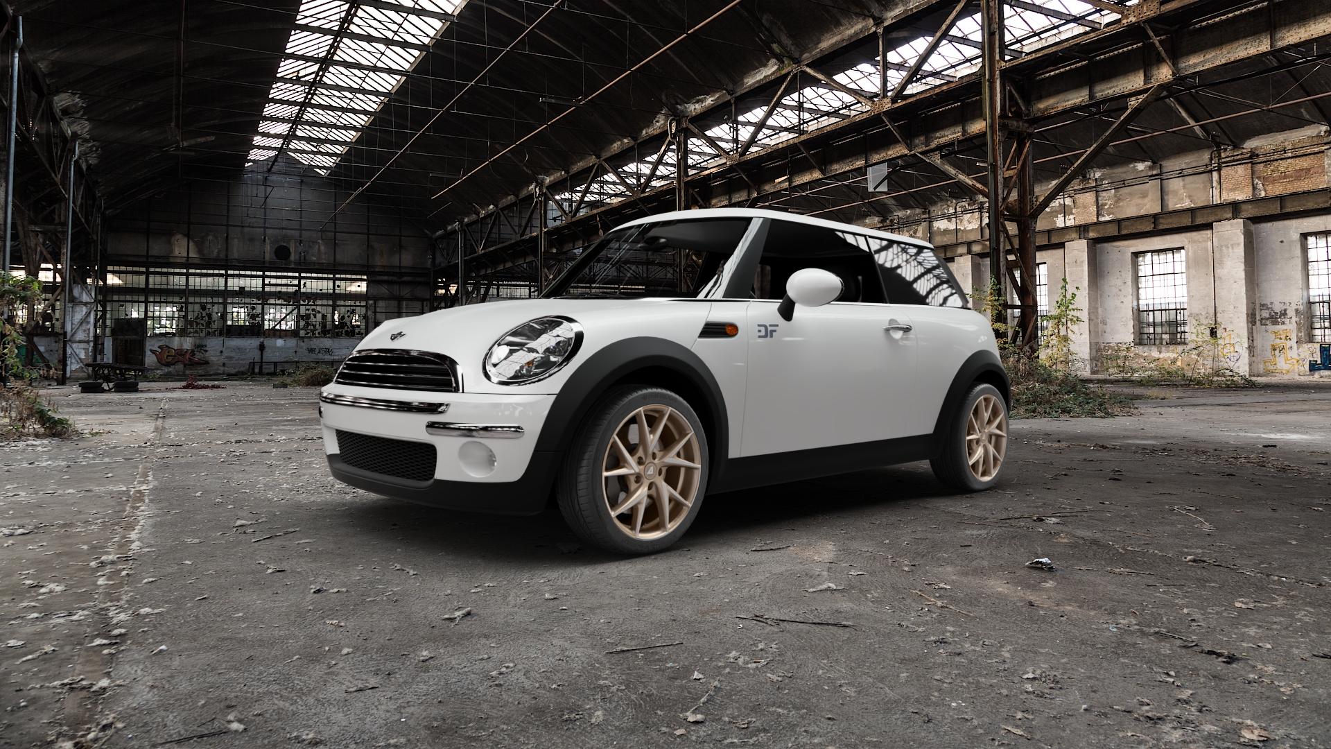 ALUTEC ADX.01 metallic-bronze frontpoliert Felge mit Reifen silber in 17Zoll Winterfelge Alufelge auf weissem Mini R50/53 Typ MINI, MINI-N (Limousine) ⬇️ mit 15mm Tieferlegung ⬇️ Old Industrial Hall_max5000mm_2022 Frontansicht_1