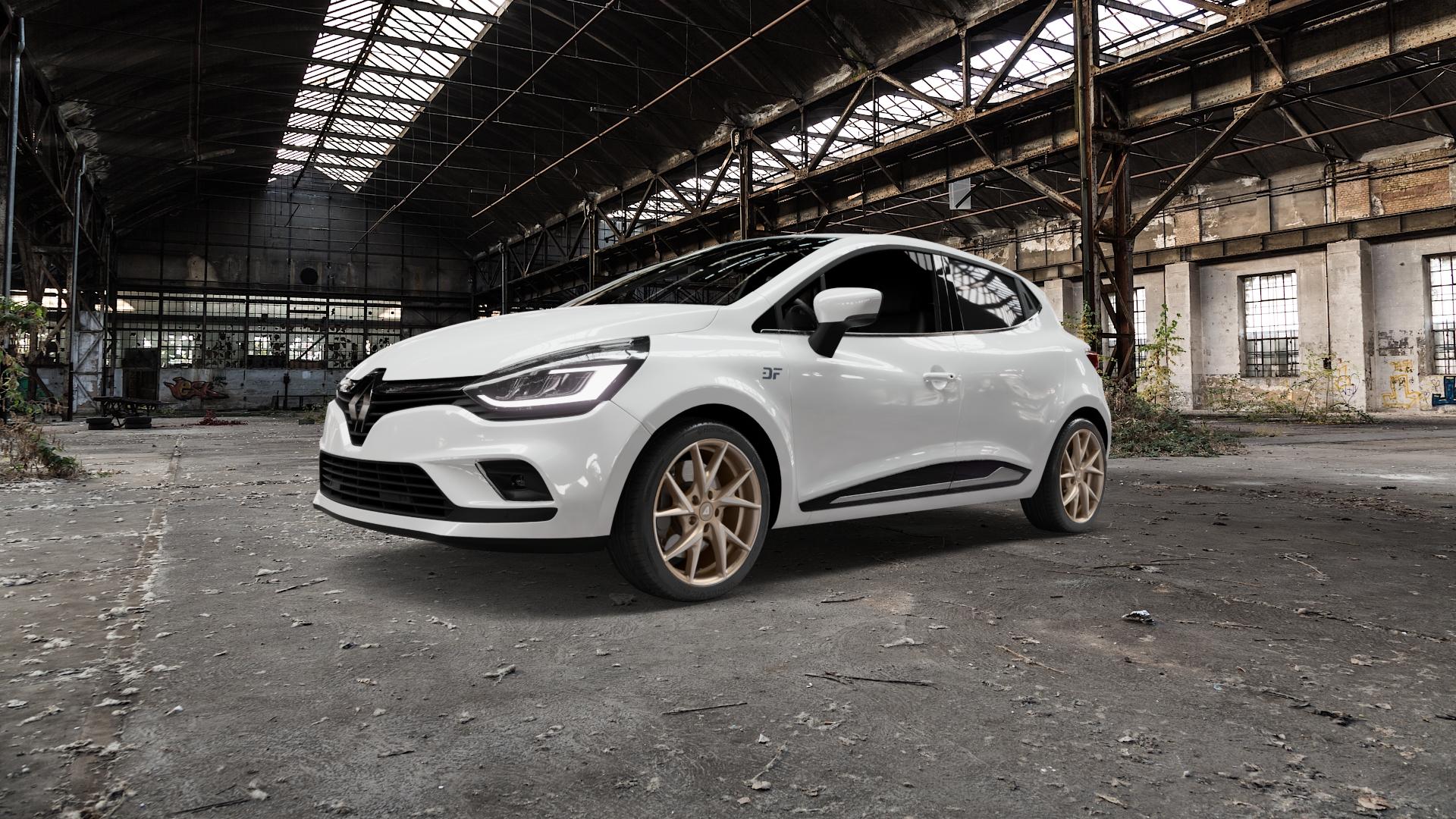 ALUTEC ADX.01 metallic-bronze frontpoliert Felge mit Reifen silber in 17Zoll Winterfelge Alufelge auf weissem Renault Clio IV Typ R Facelift ⬇️ mit 15mm Tieferlegung ⬇️ Old Industrial Hall_max5000mm_2022 Frontansicht_1