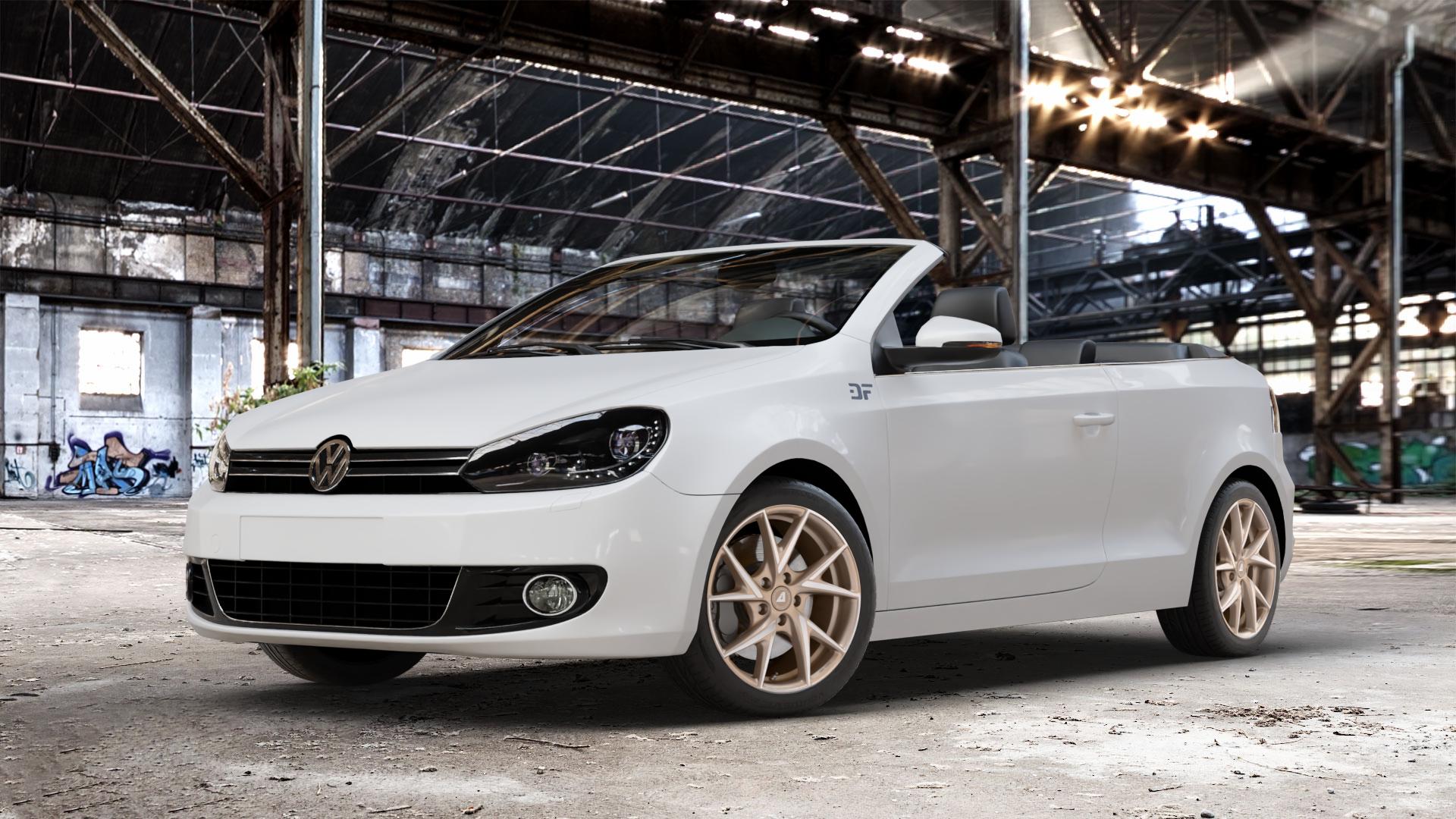 ALUTEC ADX.01 metallic-bronze frontpoliert Felge mit Reifen silber in 17Zoll Winterfelge Alufelge auf weissem Volkswagen (VW) Golf 6 Cabrio ⬇️ mit 15mm Tieferlegung ⬇️ Old Industrial Hall_max_4400mm_2024 Frontansicht_1