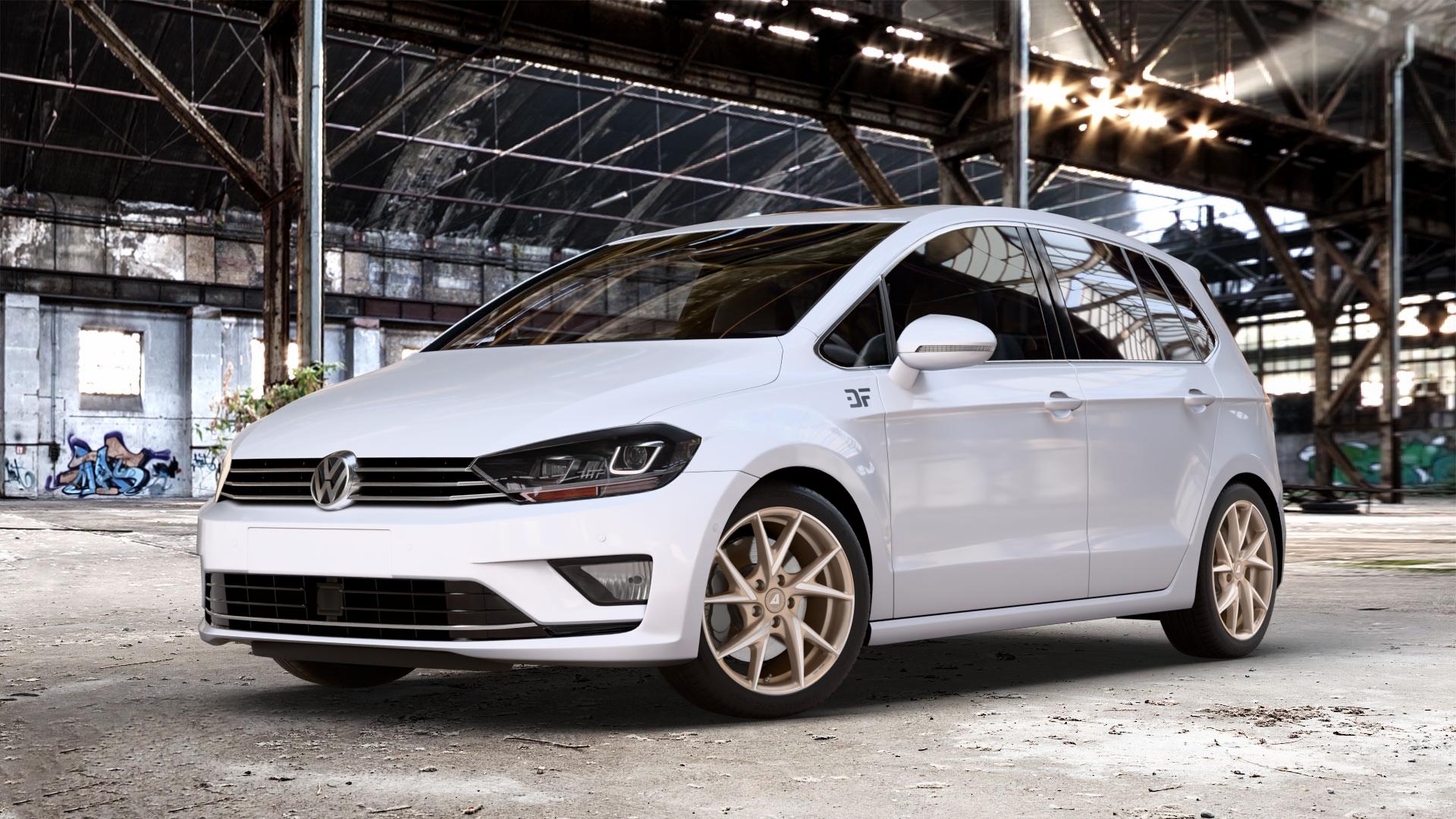 ALUTEC ADX.01 metallic-bronze frontpoliert Felge mit Reifen silber in 17Zoll Winterfelge Alufelge auf weissem Volkswagen (VW) Golf 7 Sportsvan Facelift ⬇️ mit 15mm Tieferlegung ⬇️ Old Industrial Hall_max_4400mm_2024 Frontansicht_1