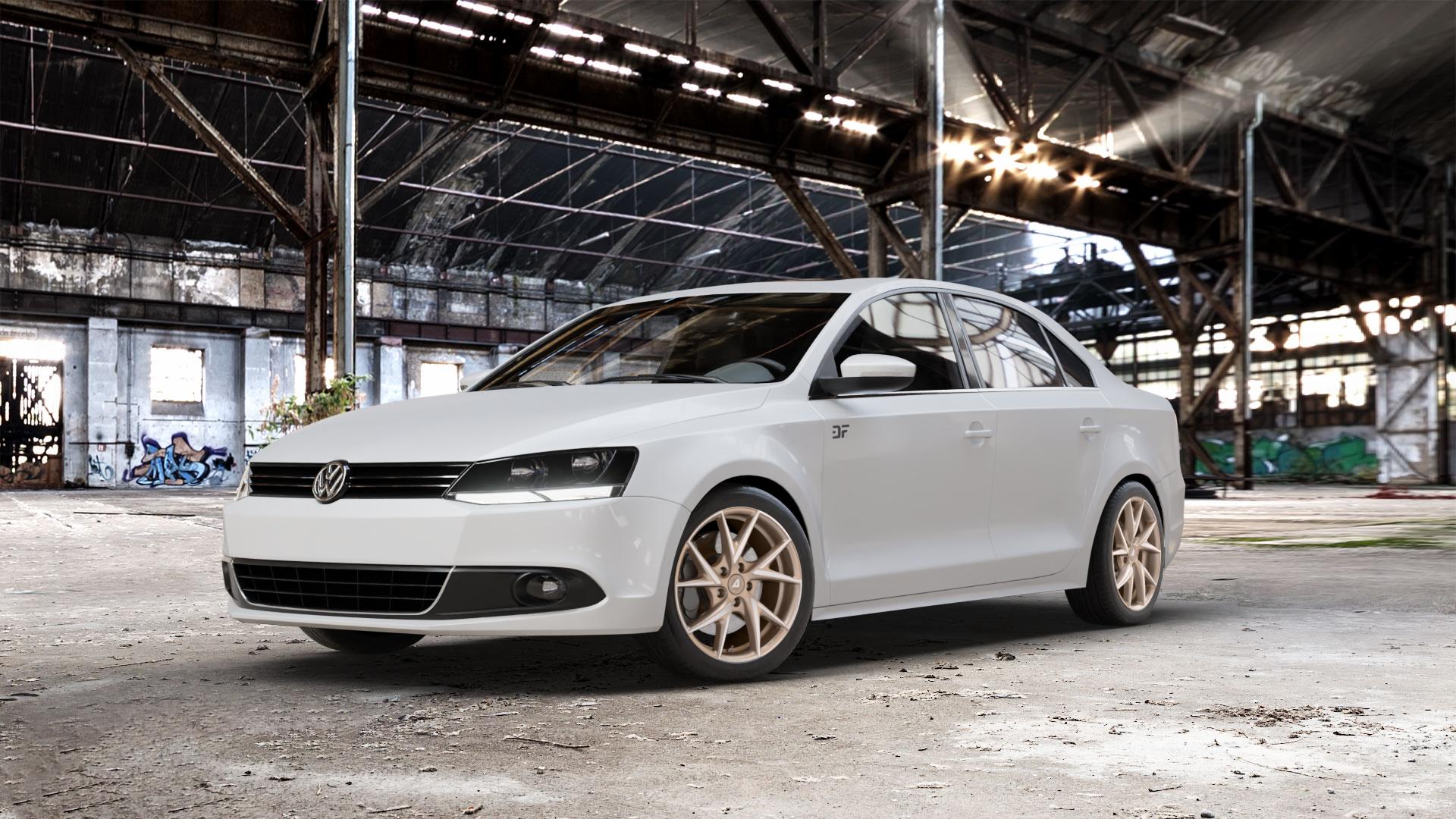 ALUTEC ADX.01 metallic-bronze frontpoliert Felge mit Reifen silber in 17Zoll Winterfelge Alufelge auf weissem Volkswagen (VW) Jetta 6 Typ 16 Facelift ⬇️ mit 15mm Tieferlegung ⬇️ Old Industrial Hall_max_5300mm_2024 Frontansicht_1