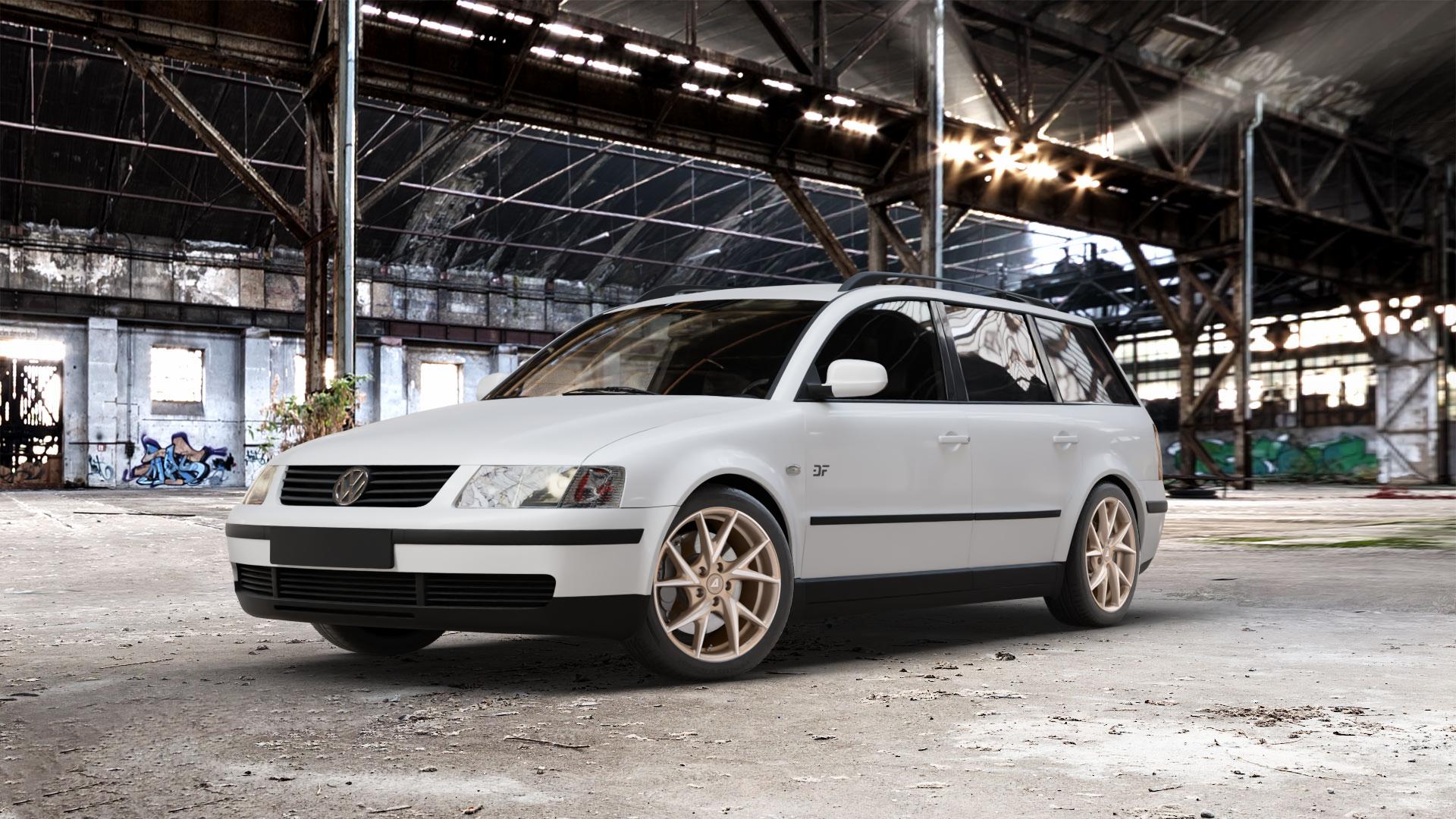 ALUTEC ADX.01 metallic-bronze frontpoliert Felge mit Reifen silber in 17Zoll Winterfelge Alufelge auf weissem Volkswagen (VW) Passat 3B Limousine Variant 3BG ⬇️ mit 15mm Tieferlegung ⬇️ Old Industrial Hall_max_5300mm_2024 Frontansicht_1