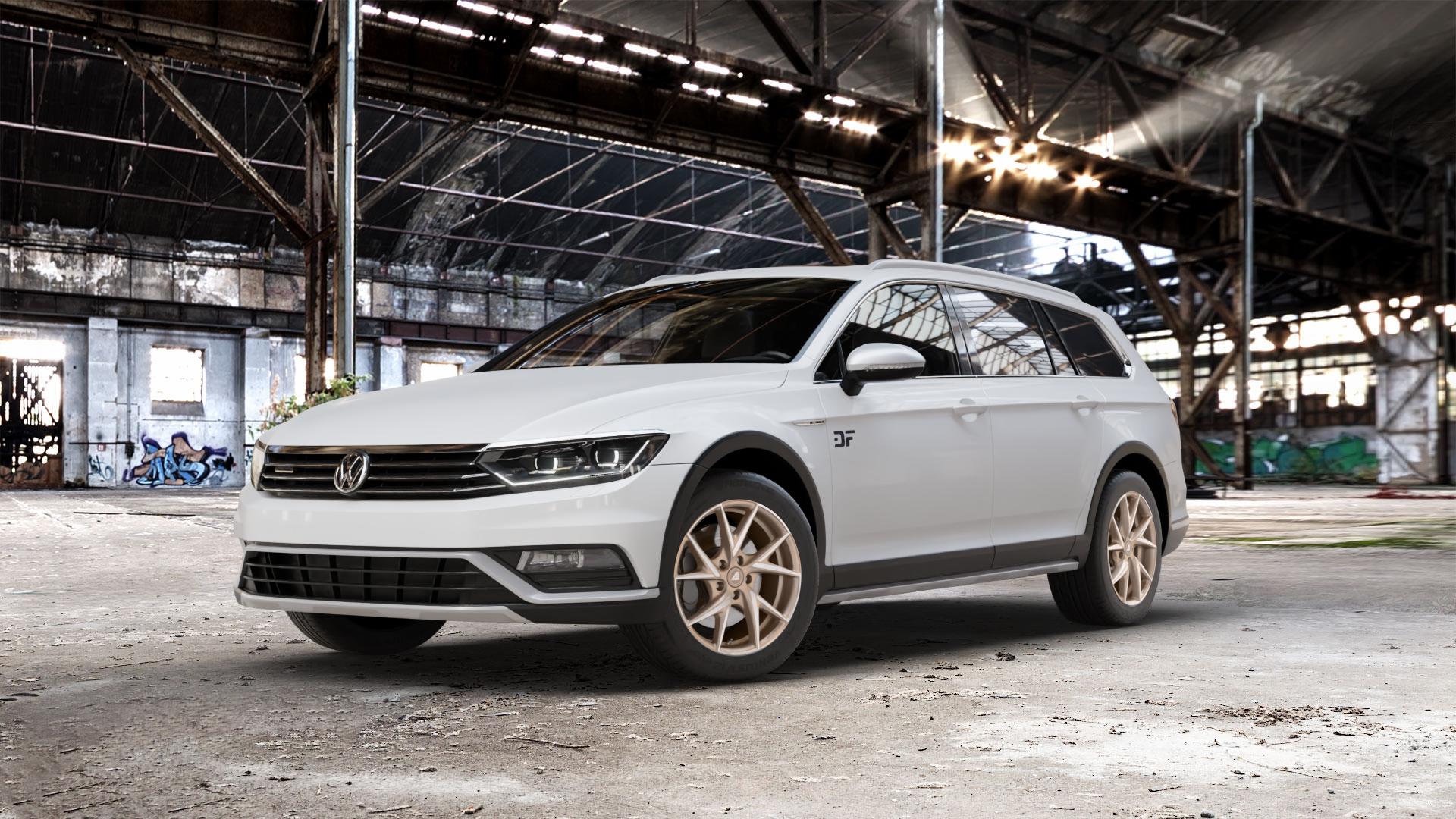 ALUTEC ADX.01 metallic-bronze frontpoliert Felge mit Reifen silber in 17Zoll Winterfelge Alufelge auf weissem Volkswagen (VW) Passat 3C/B8 Alltrack ⬇️ mit 15mm Tieferlegung ⬇️ Old Industrial Hall_max_5300mm_2024 Frontansicht_1