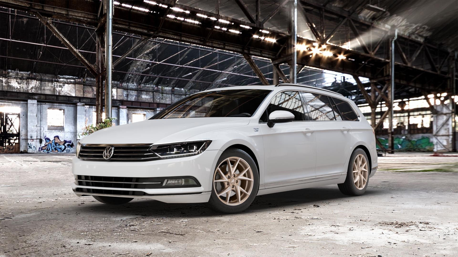 ALUTEC ADX.01 metallic-bronze frontpoliert Felge mit Reifen silber in 17Zoll Winterfelge Alufelge auf weissem Volkswagen (VW) Passat 3C/B8 Limousine Variant ⬇️ mit 15mm Tieferlegung ⬇️ Old Industrial Hall_max_5300mm_2024 Frontansicht_1