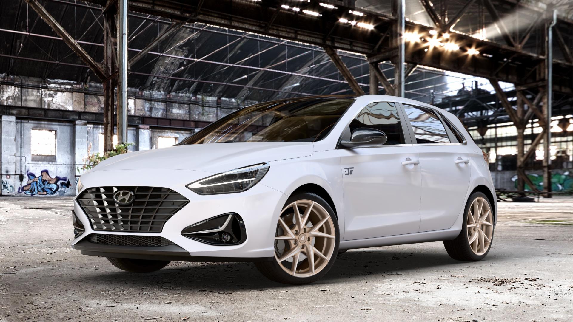 ALUTEC ADX.01 metallic-bronze frontpoliert Felge mit Reifen silber in 18Zoll Winterfelge Alufelge auf weissem Hyundai i30 Typ PDE Facelift 1,0l T-GDI 88kW Mild-Hybrid (120 PS) 1,5l 117kW (159 81kW (110 1,6l CRDi 85kW (116 100kW (136 II ⬇️ mit 15mm Tieferlegung ⬇️ Old Industrial Hall_max_4400mm_2024 Frontansicht_1