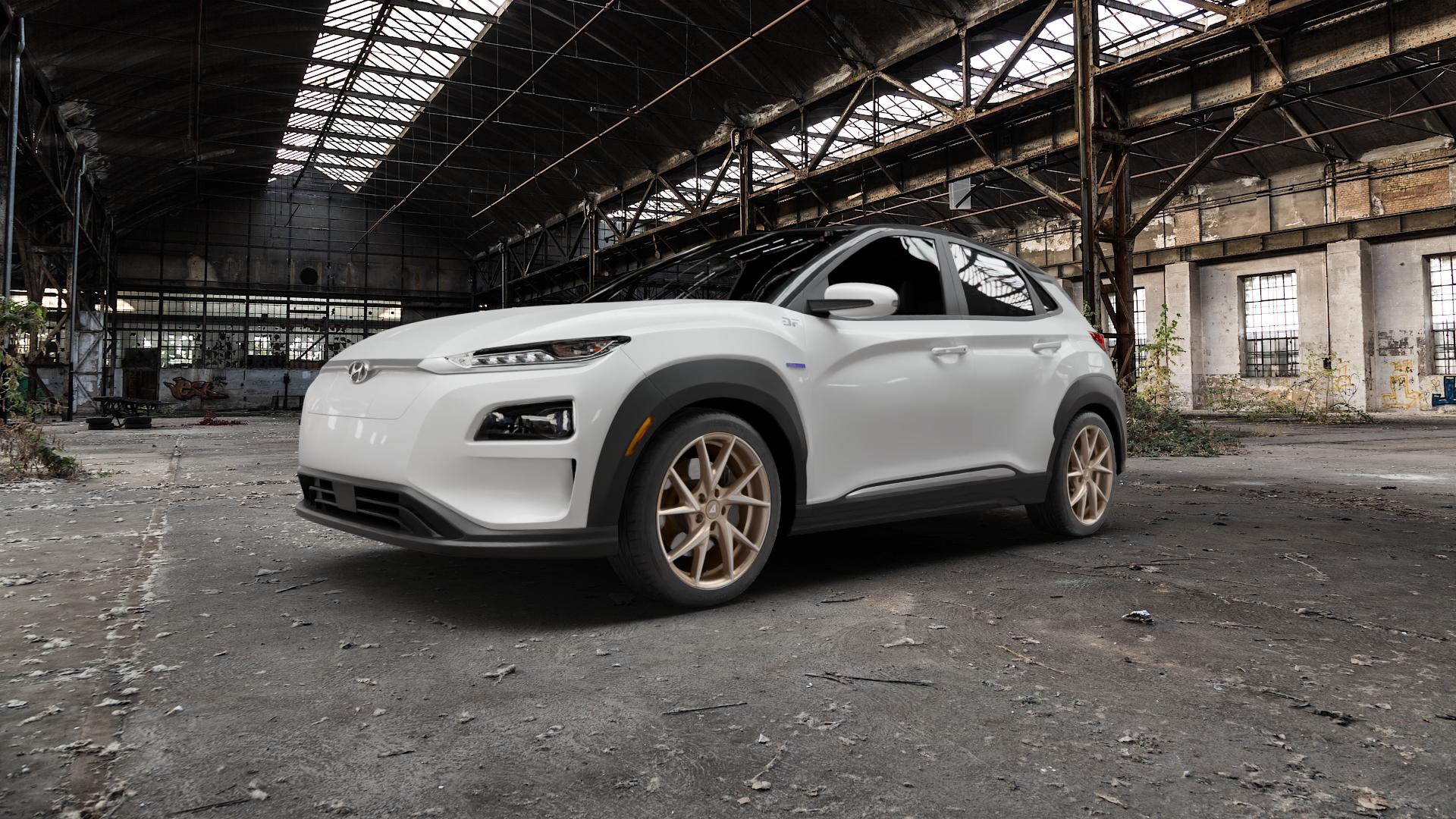 ALUTEC ADX.01 metallic-bronze frontpoliert Felge mit Reifen silber in 18Zoll Winterfelge Alufelge auf weissem Hyundai Kona Elektro Typ OS ⬇️ mit 15mm Tieferlegung ⬇️ Old Industrial Hall_max5000mm_2022 Frontansicht_1