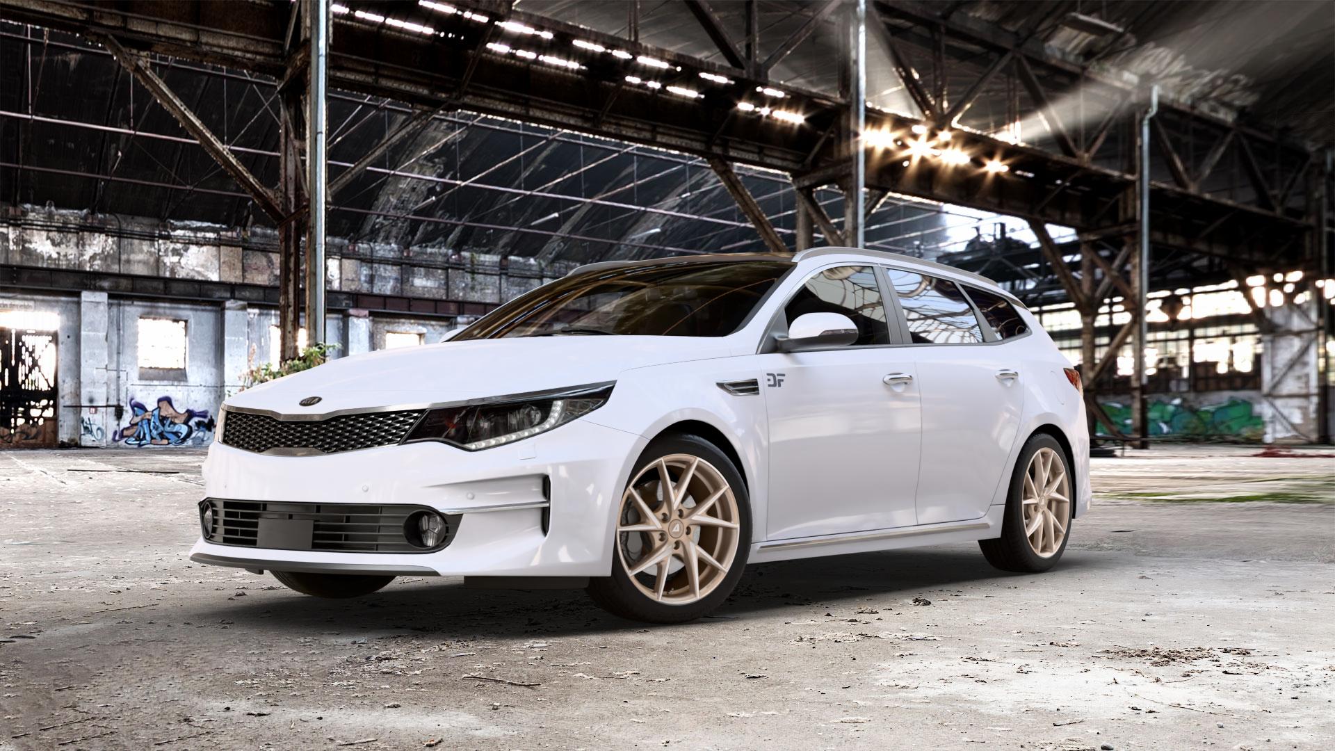 ALUTEC ADX.01 metallic-bronze frontpoliert Felge mit Reifen silber in 18Zoll Winterfelge Alufelge auf weissem Kia Optima SW Typ JF ⬇️ mit 15mm Tieferlegung ⬇️ Old Industrial Hall_max_5300mm_2024 Frontansicht_1