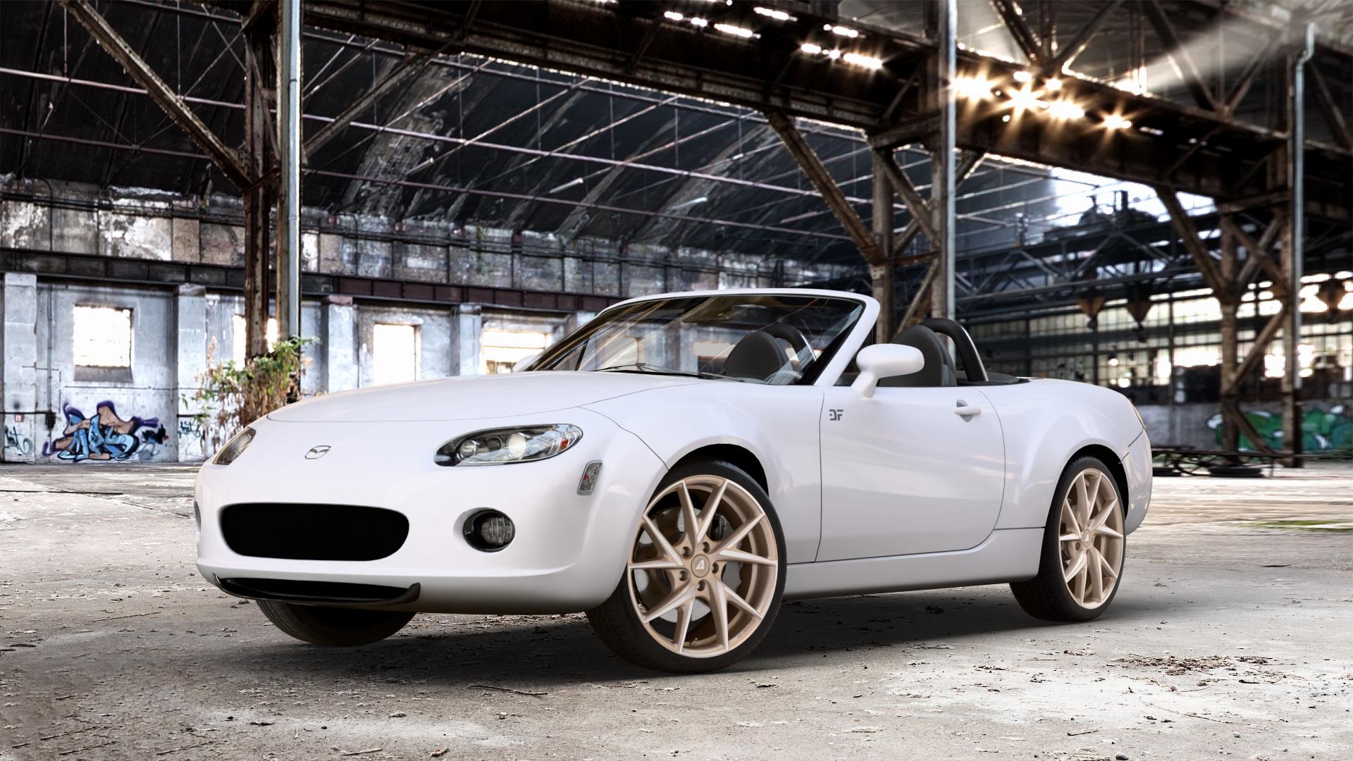 ALUTEC ADX.01 metallic-bronze frontpoliert Felge mit Reifen silber in 18Zoll Winterfelge Alufelge auf weissem Mazda MX-5 III (NC) ⬇️ mit 15mm Tieferlegung ⬇️ Old Industrial Hall_max_4400mm_2024 Frontansicht_1
