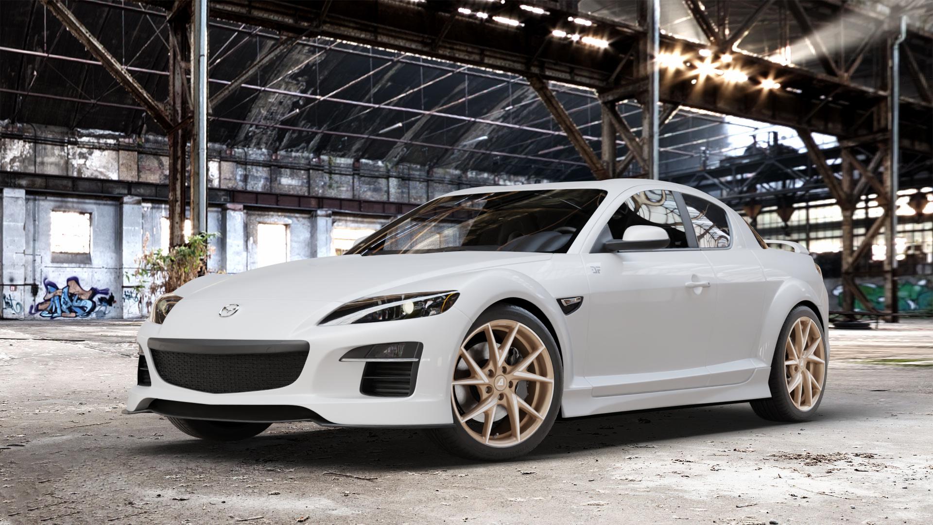 ALUTEC ADX.01 metallic-bronze frontpoliert Felge mit Reifen silber in 18Zoll Winterfelge Alufelge auf weissem Mazda RX-8 ⬇️ mit 15mm Tieferlegung ⬇️ Old Industrial Hall_max_4400mm_2024 Frontansicht_1