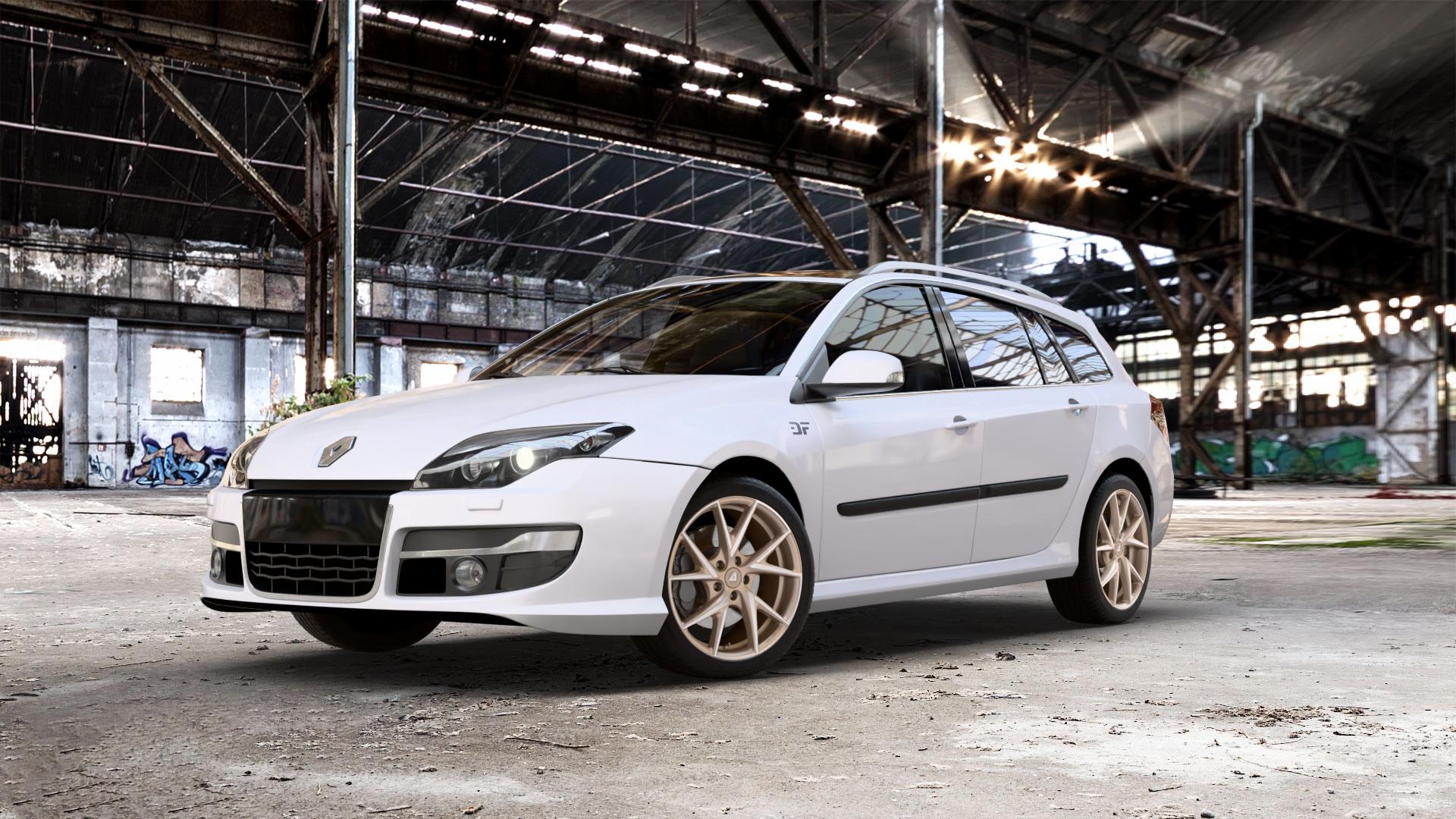 ALUTEC ADX.01 metallic-bronze frontpoliert Felge mit Reifen silber in 18Zoll Winterfelge Alufelge auf weissem Renault Laguna III Grandtour Typ T ⬇️ mit 15mm Tieferlegung ⬇️ Old Industrial Hall_max_5300mm_2024 Frontansicht_1