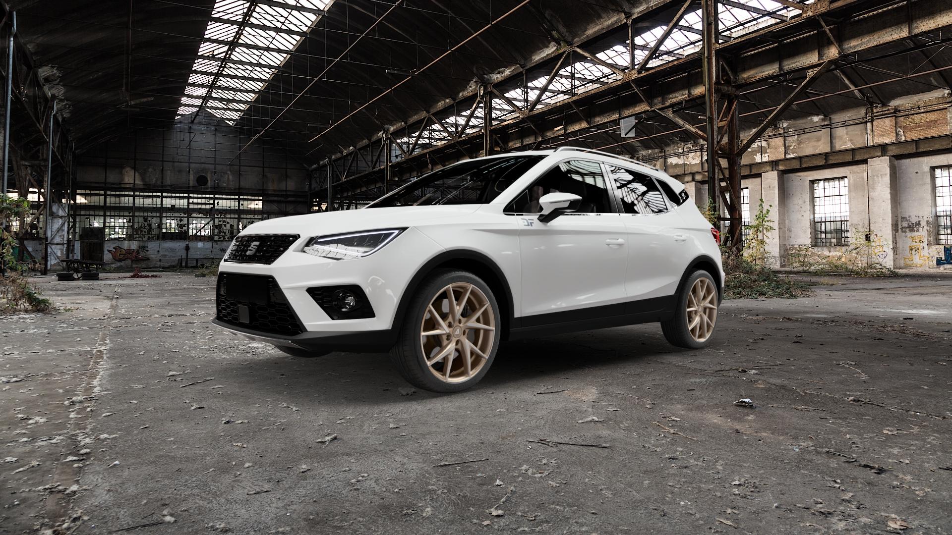 ALUTEC ADX.01 metallic-bronze frontpoliert Felge mit Reifen silber in 18Zoll Winterfelge Alufelge auf weissem Seat Arona Typ KJ ⬇️ mit 15mm Tieferlegung ⬇️ Old Industrial Hall_max5000mm_2022 Frontansicht_1