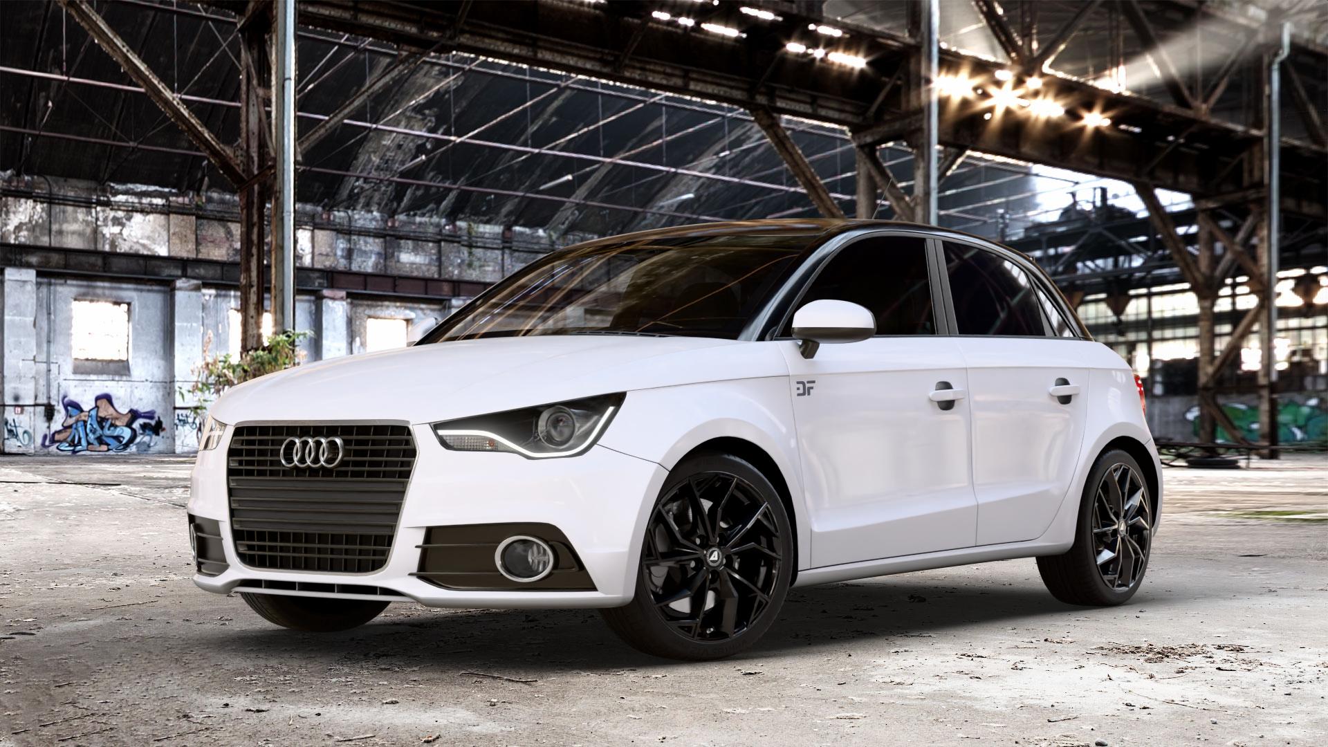 ALUTEC ADX.02 diamant-schwarz Felge mit Reifen in 17Zoll Winterfelge Alufelge auf weissem Audi A1 Typ 8X (Sportback) Facelift ⬇️ mit 15mm Tieferlegung ⬇️ Old Industrial Hall_max_4400mm_2024 Frontansicht_1