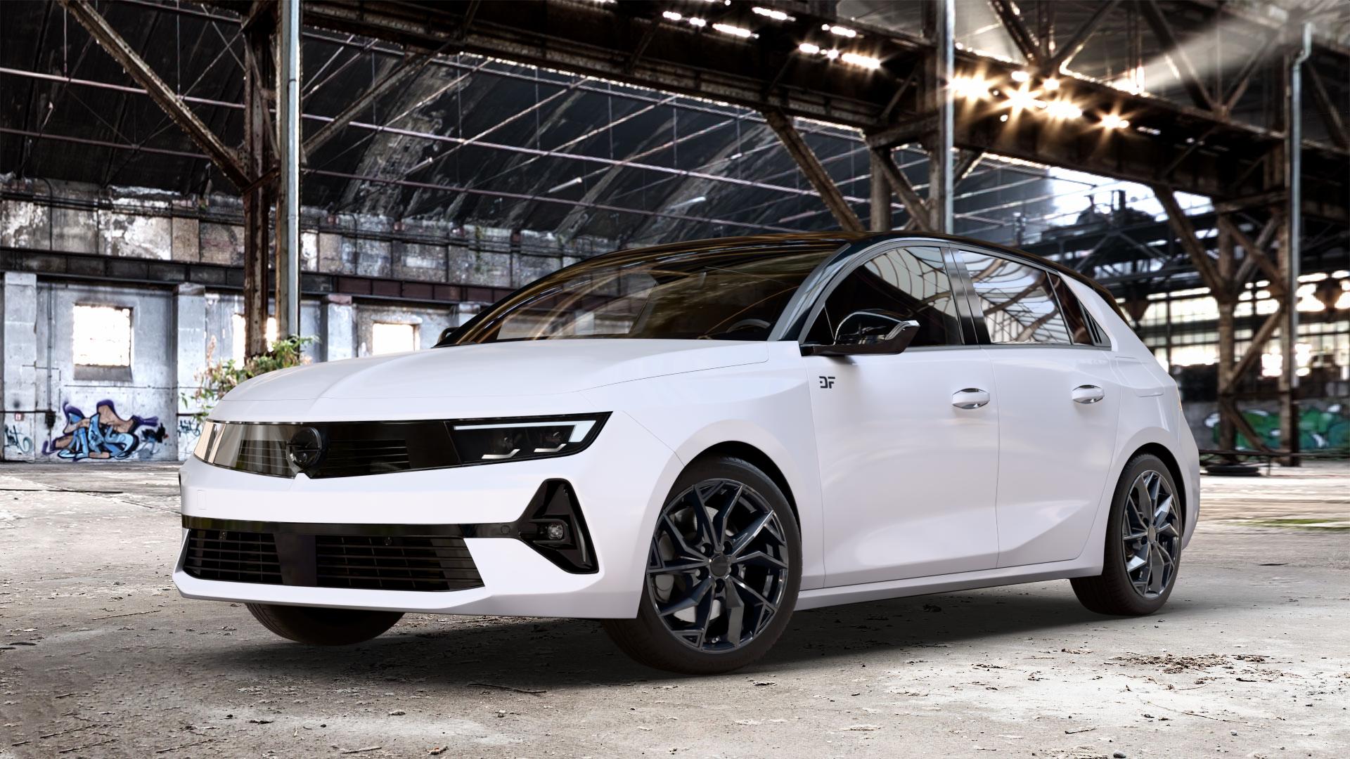 ALUTEC ADX.02 diamant-schwarz Felge mit Reifen in 17Zoll Winterfelge Alufelge auf weissem Opel Astra L Typ F Facelift ⬇️ mit 15mm Tieferlegung ⬇️ Old Industrial Hall_max_4400mm_2024 Frontansicht_1