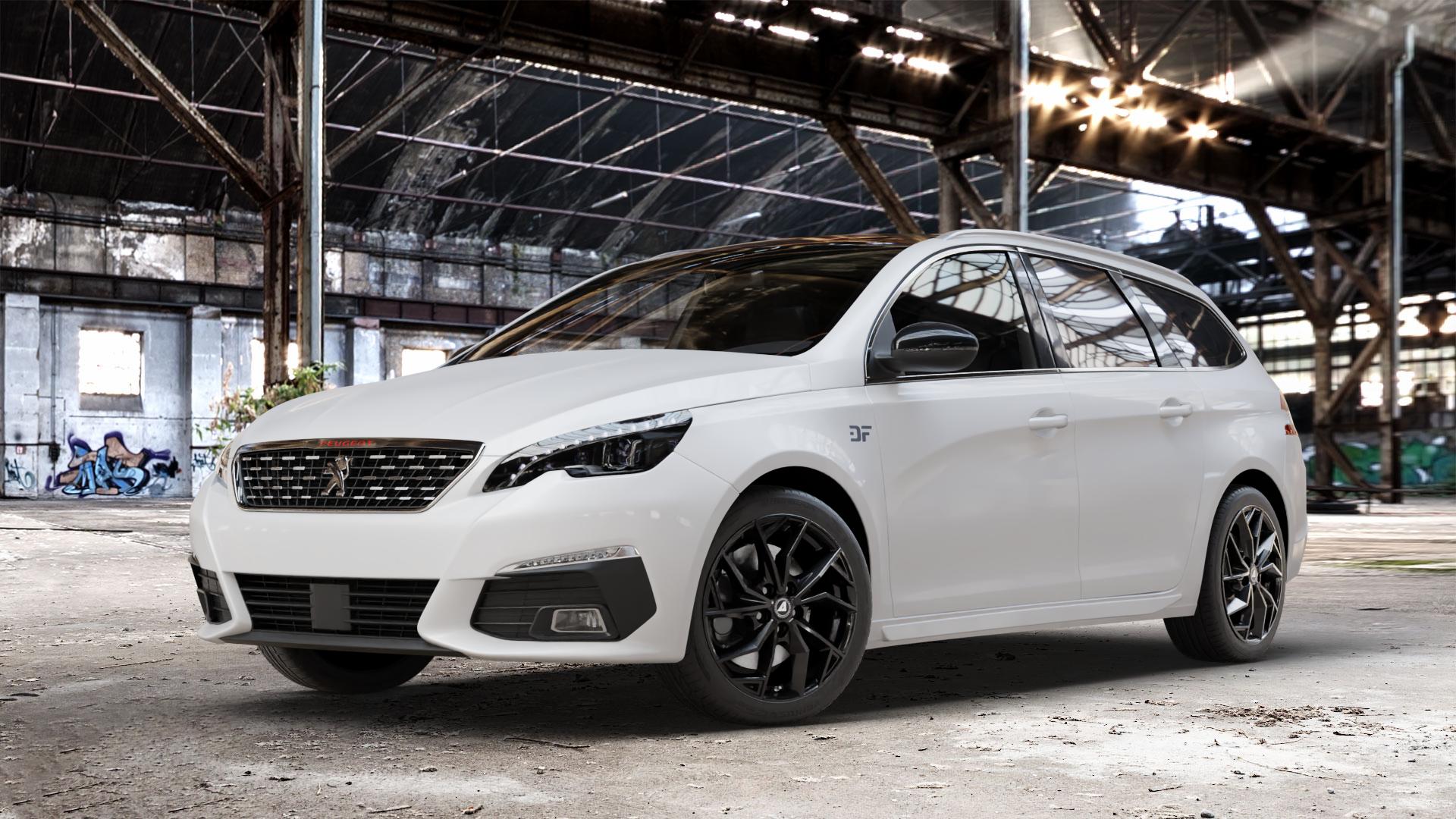 ALUTEC ADX.02 diamant-schwarz Felge mit Reifen in 17Zoll Winterfelge Alufelge auf weissem Peugeot 308 SW II Typ L Facelift ⬇️ mit 15mm Tieferlegung ⬇️ Old Industrial Hall_max_4400mm_2024 Frontansicht_1