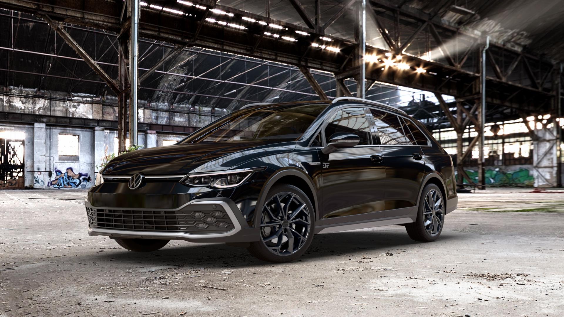 ALUTEC ADX.02 diamant-schwarz Felge mit Reifen in 18Zoll Winterfelge Alufelge auf metallic schwarzem Volkswagen (VW) Golf 8 Variant Alltrack 2,0l TDI 4Motion 147kW (200 PS) ⬇️ mit 15mm Tieferlegung ⬇️ Old Industrial Hall_max_5300mm_2024 Frontansicht_1