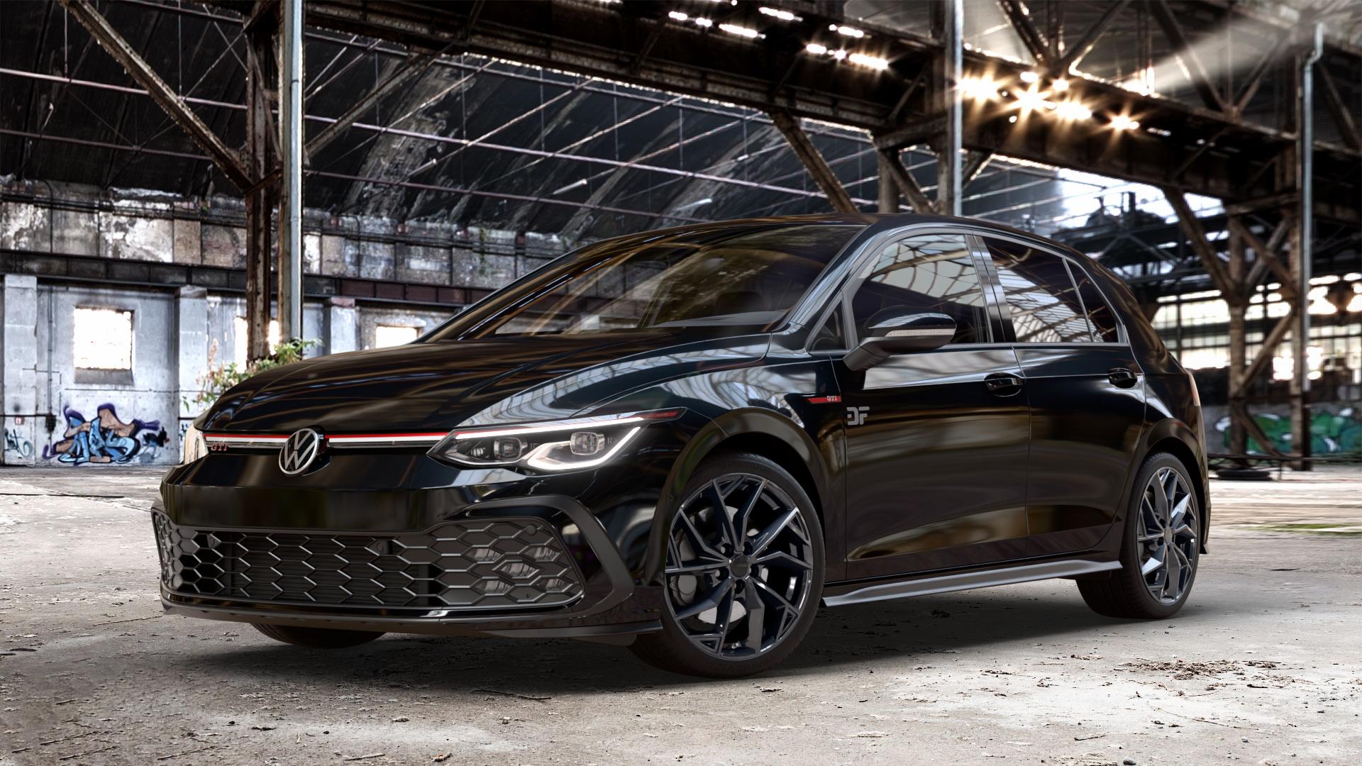 ALUTEC ADX.02 diamant-schwarz Felge mit Reifen in 18Zoll Winterfelge Alufelge auf schwarzem metallic Volkswagen (VW) Golf 8 2,0l GTI 180kW (245 PS) ⬇️ mit 15mm Tieferlegung ⬇️ Old Industrial Hall_max_4400mm_2024 Frontansicht_1