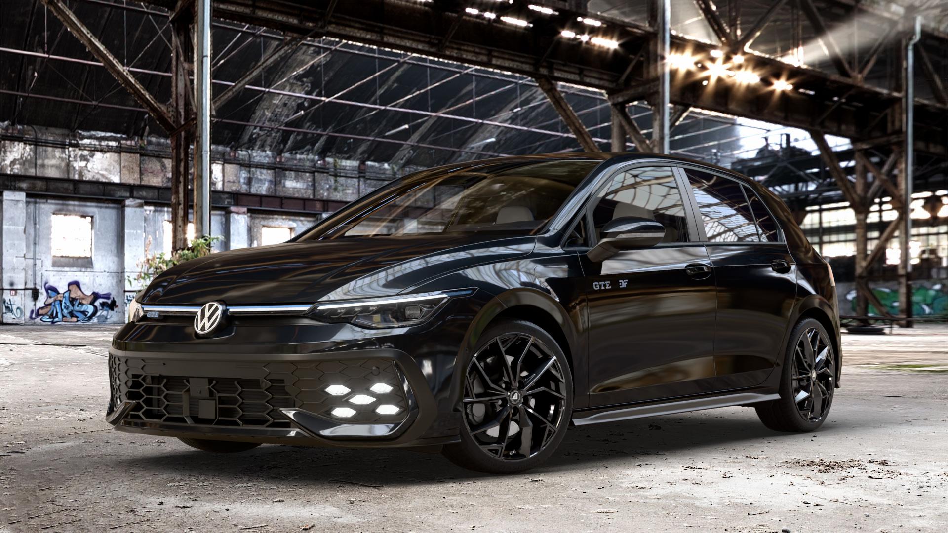 ALUTEC ADX.02 diamant-schwarz Felge mit Reifen in 18Zoll Winterfelge Alufelge auf schwarzem Volkswagen (VW) Golf 8 Facelift 1,5l TSI GTE 130kW Hybrid (177 PS) ⬇️ mit 15mm Tieferlegung ⬇️ Old Industrial Hall_max_4400mm_2024 Frontansicht_1