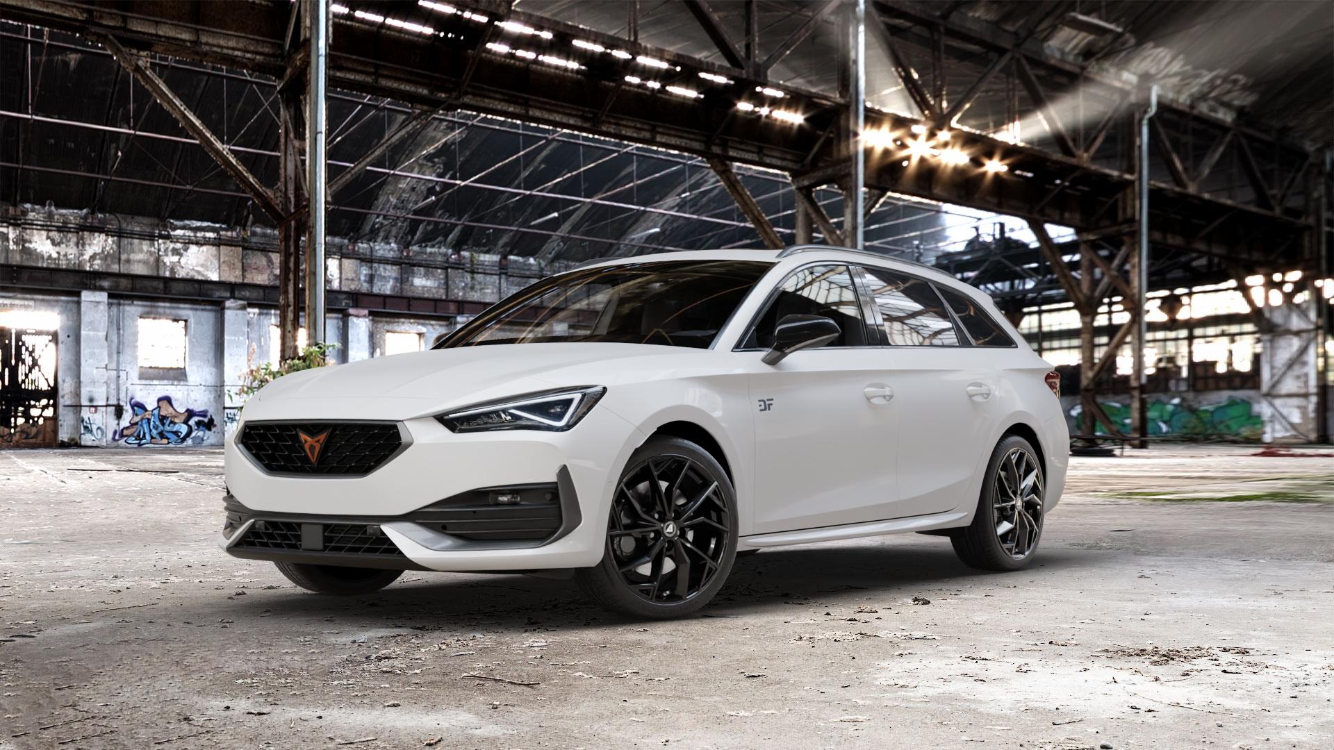 ALUTEC ADX.02 diamant-schwarz Felge mit Reifen in 18Zoll Winterfelge Alufelge auf weissem Cupra Leon Typ KL ST ⬇️ mit 15mm Tieferlegung ⬇️ Old Industrial Hall_max_5300mm_2024 Frontansicht_1