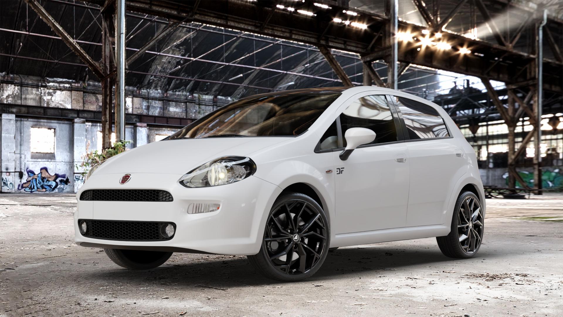 ALUTEC ADX.02 diamant-schwarz Felge mit Reifen in 18Zoll Winterfelge Alufelge auf weissem Fiat Punto / Grande Typ 199 (12->) ⬇️ mit 15mm Tieferlegung ⬇️ Old Industrial Hall_max_4400mm_2024 Frontansicht_1