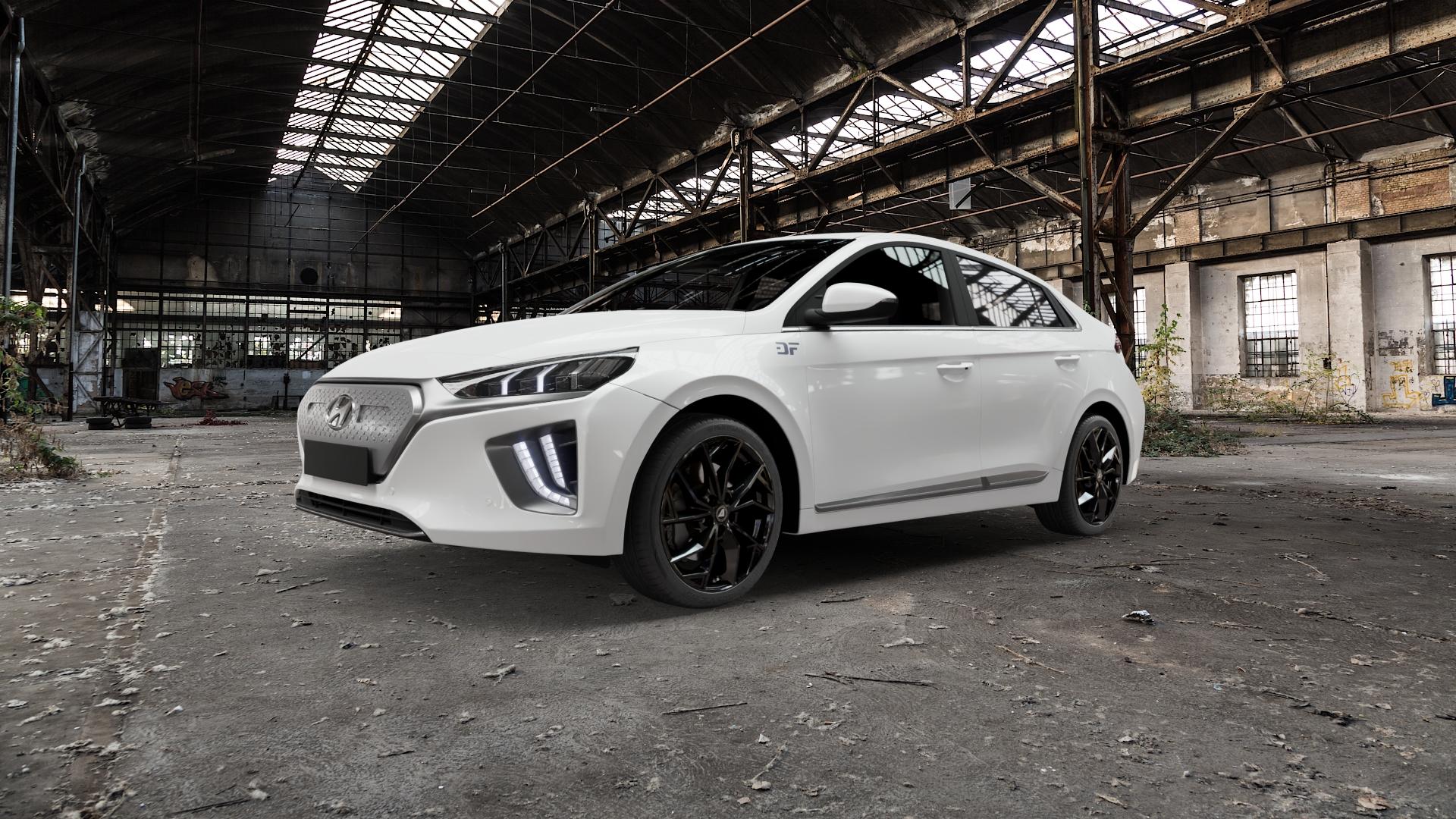 ALUTEC ADX.02 diamant-schwarz Felge mit Reifen in 18Zoll Winterfelge Alufelge auf weissem Hyundai Ioniq Typ AE Facelift ⬇️ mit 15mm Tieferlegung ⬇️ Old Industrial Hall_max5000mm_2022 Frontansicht_1