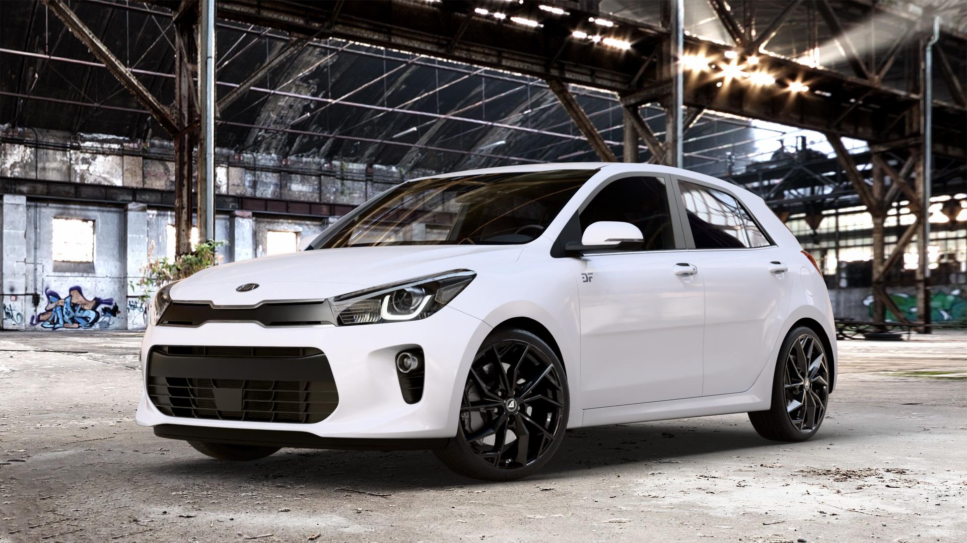 ALUTEC ADX.02 diamant-schwarz Felge mit Reifen in 18Zoll Winterfelge Alufelge auf weissem Kia Rio IV Typ YB Facelift ⬇️ mit 15mm Tieferlegung ⬇️ Old Industrial Hall_max_4400mm_2024 Frontansicht_1