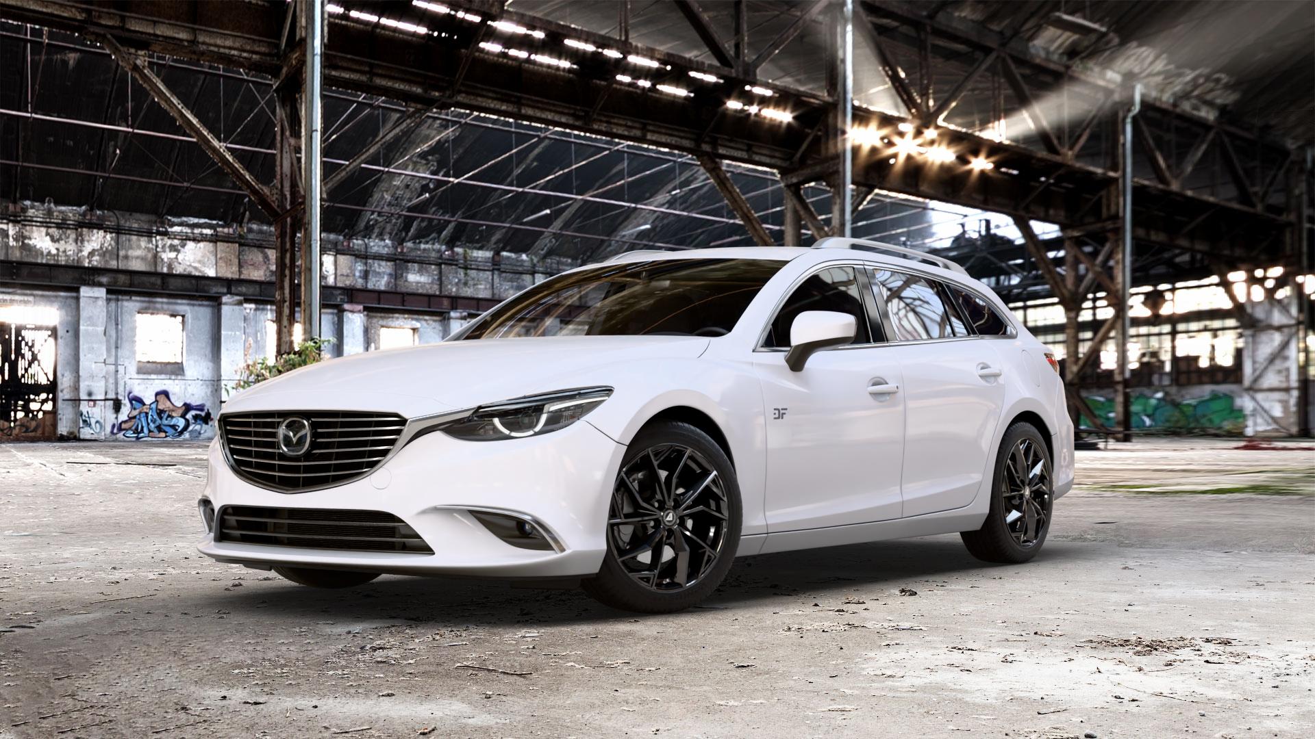 ALUTEC ADX.02 diamant-schwarz Felge mit Reifen in 18Zoll Winterfelge Alufelge auf weissem Mazda 6 III (12-15) Sport Kombi (GJ/GH) (15-18) (GH) Facelift (18-) (GJ) ⬇️ mit 15mm Tieferlegung ⬇️ Old Industrial Hall_max_5300mm_2024 Frontansicht_1